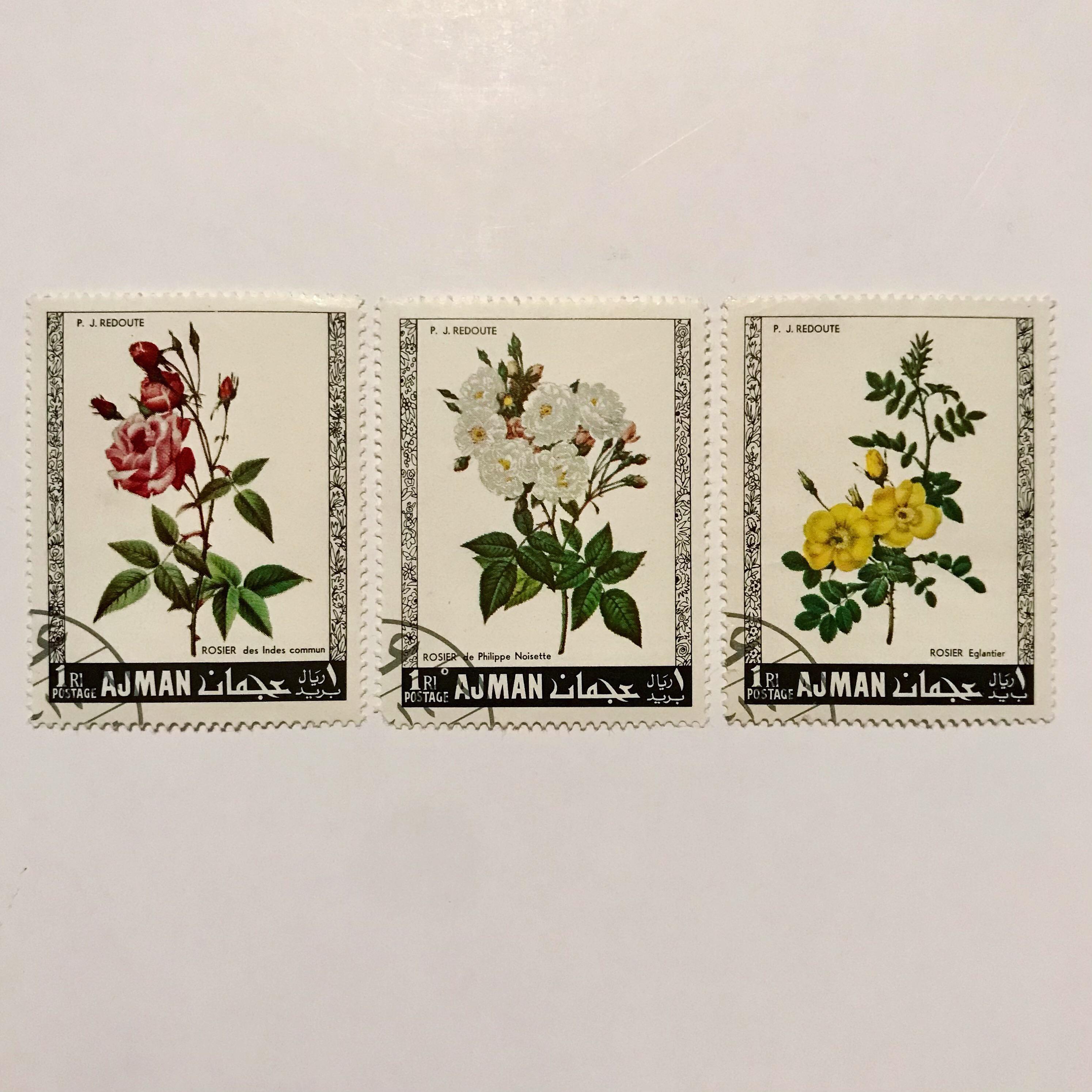 1969 Ajman State Roses Set r/flowersonstamps