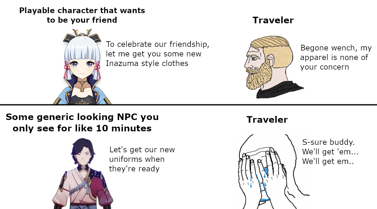 tfw MC emotes over Teppei more than they do Ayaka r/Genshin_Memepact