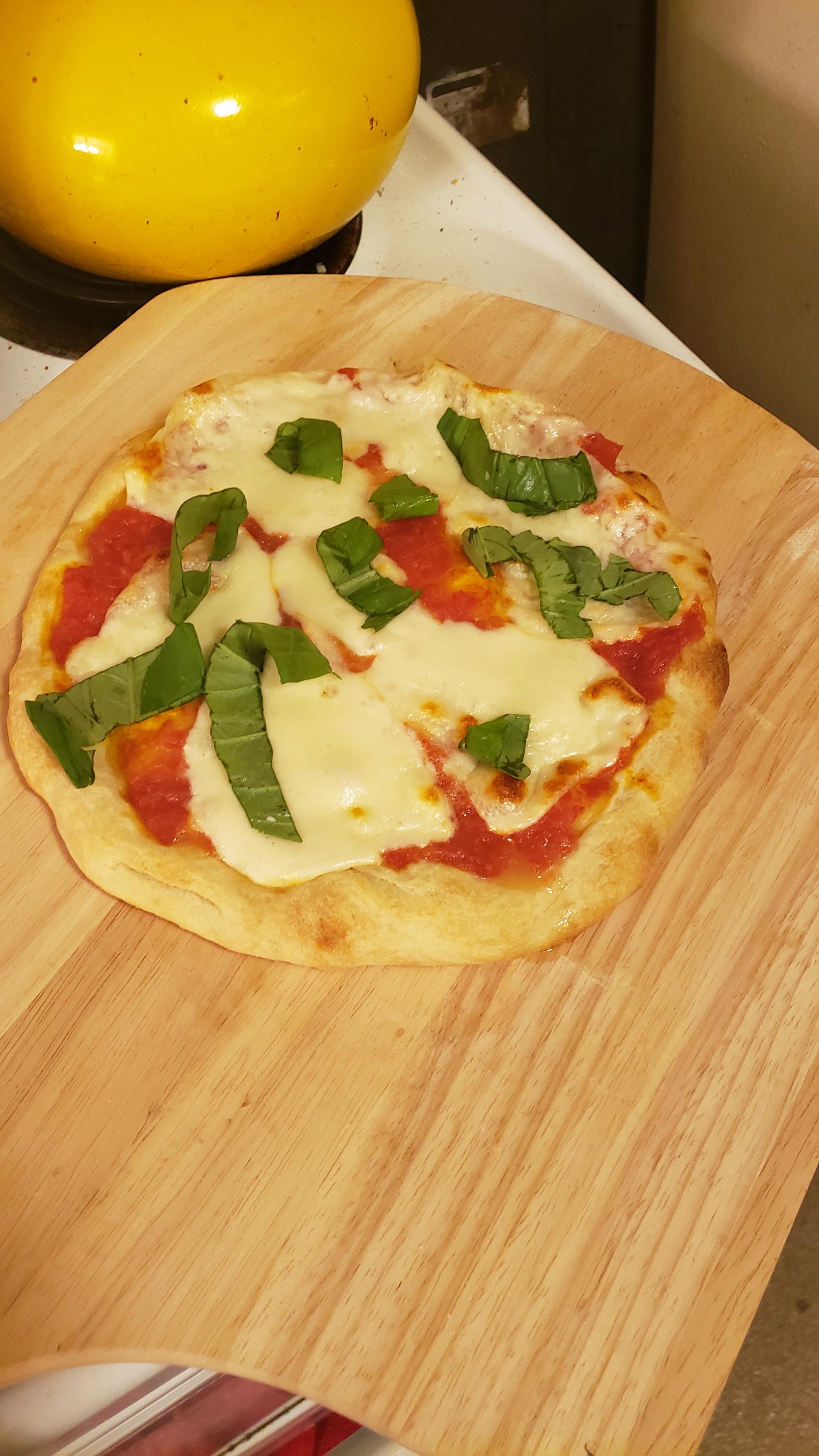 Margherita with 72 hour cold ferment dough, and the first fresh basil