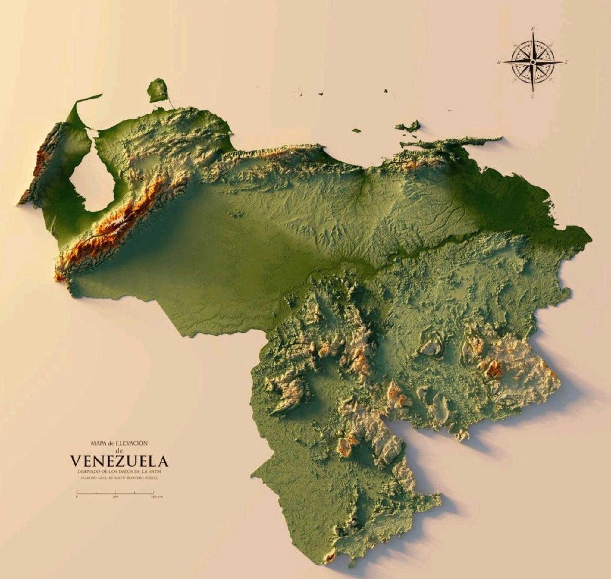 Relief map of Venezuela without the reclaimed area of Esequibo. r/MapPorn