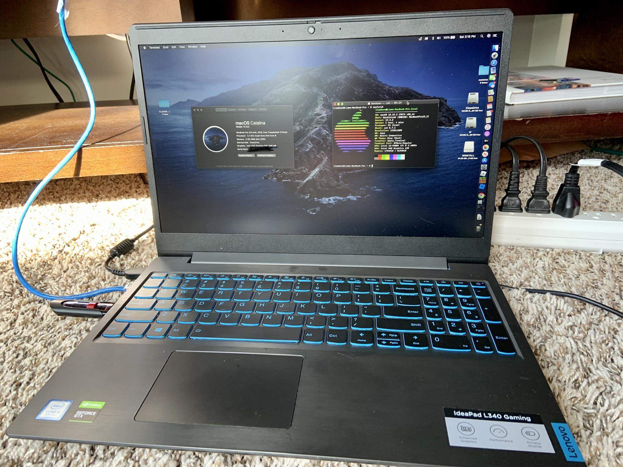 Finally! Catalina Lenovo Ideapad l340 Gaming. Most stuff is working
