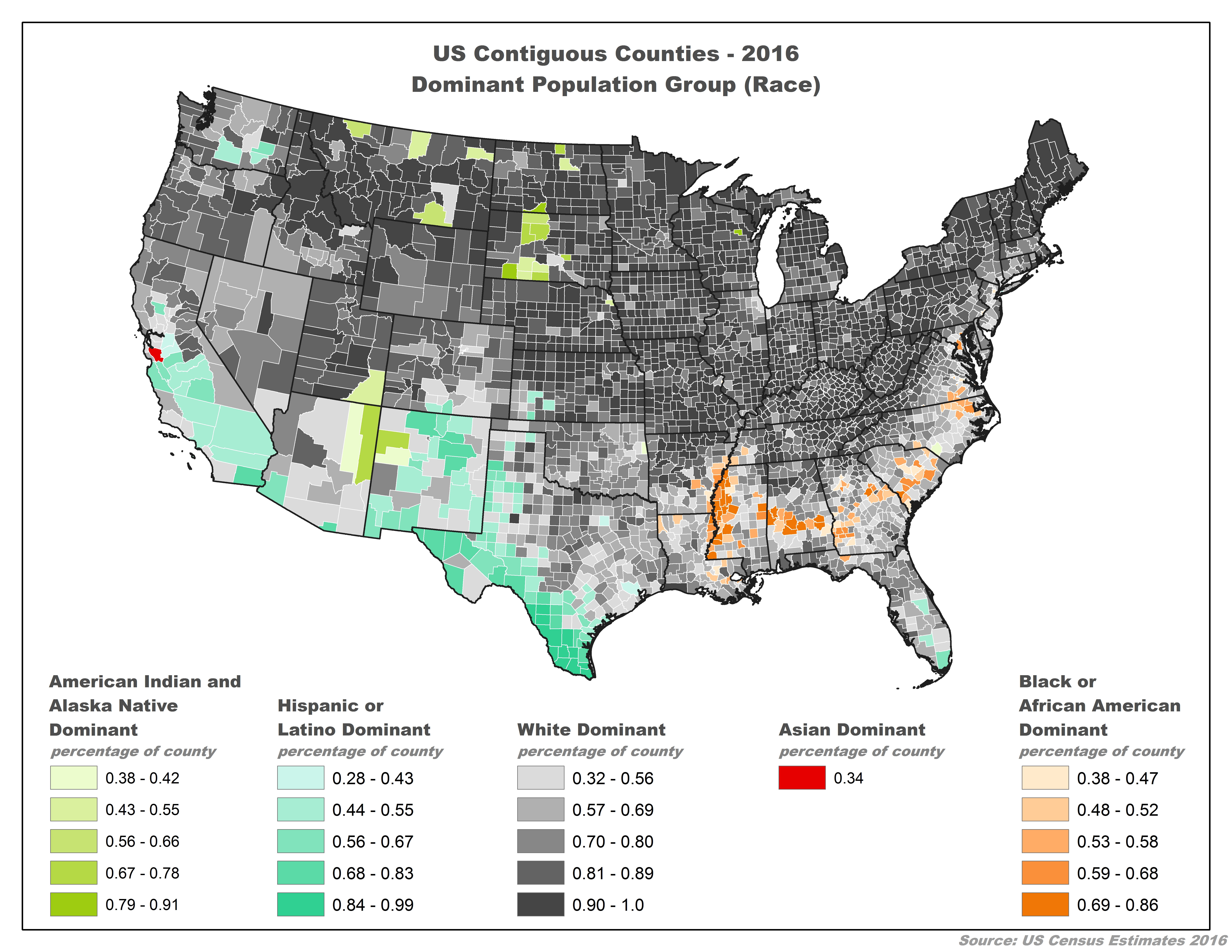 US Contiguous Counties 2016 Dominant Population Group (Race) [OC