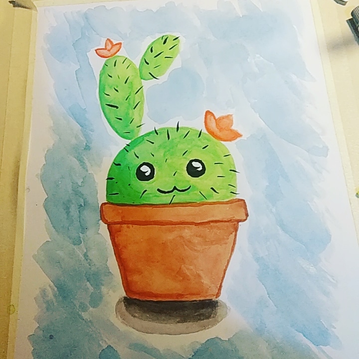 My first watercolor cute cactus! r/watercolor101