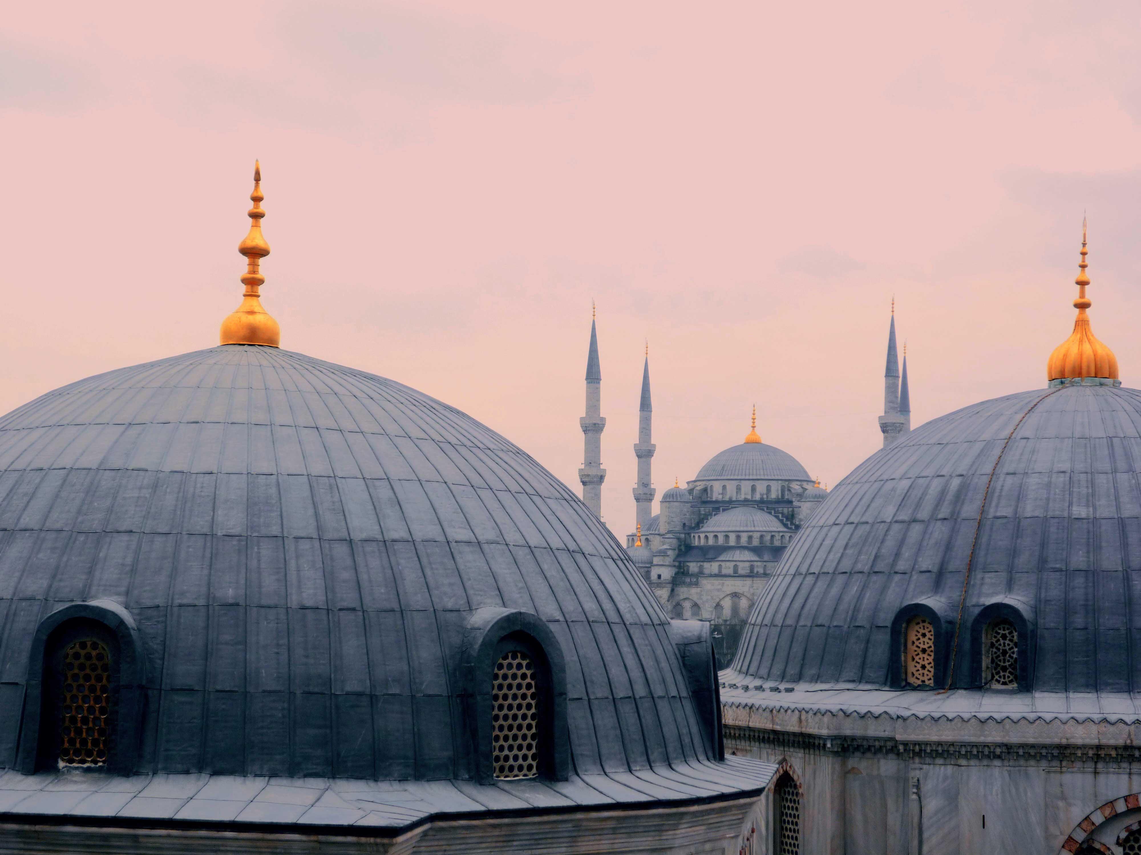 A view of the Blue Mosque taken through a small window inside the Hagia