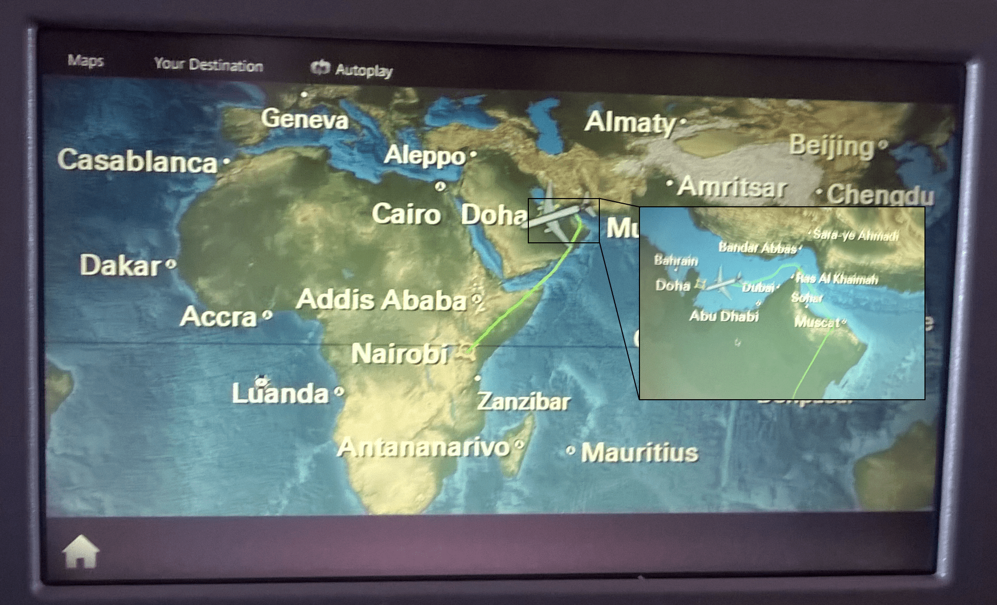 The route my flight from Nairobi to Doha had to take AKA, why the