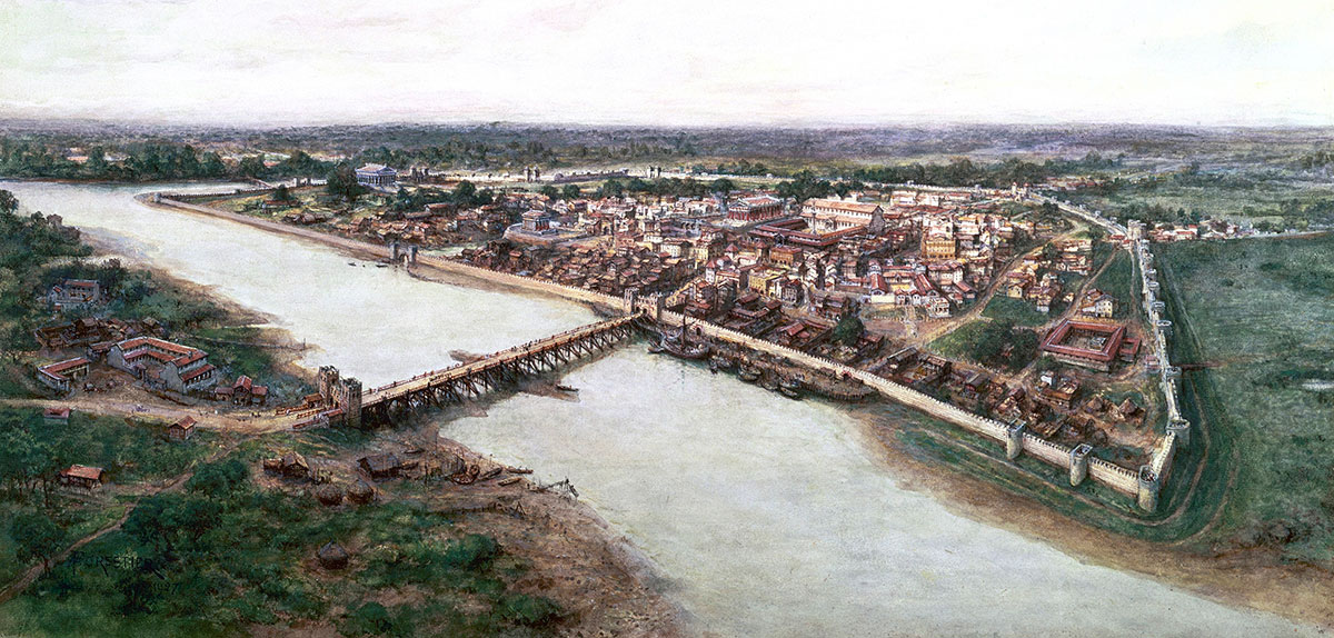 An artists' impression of the Roman port city of Londinium, established