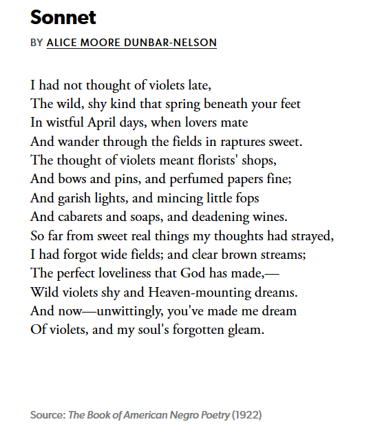 Sonnet by Alice Moore Dunbar-Nelson : r/verse