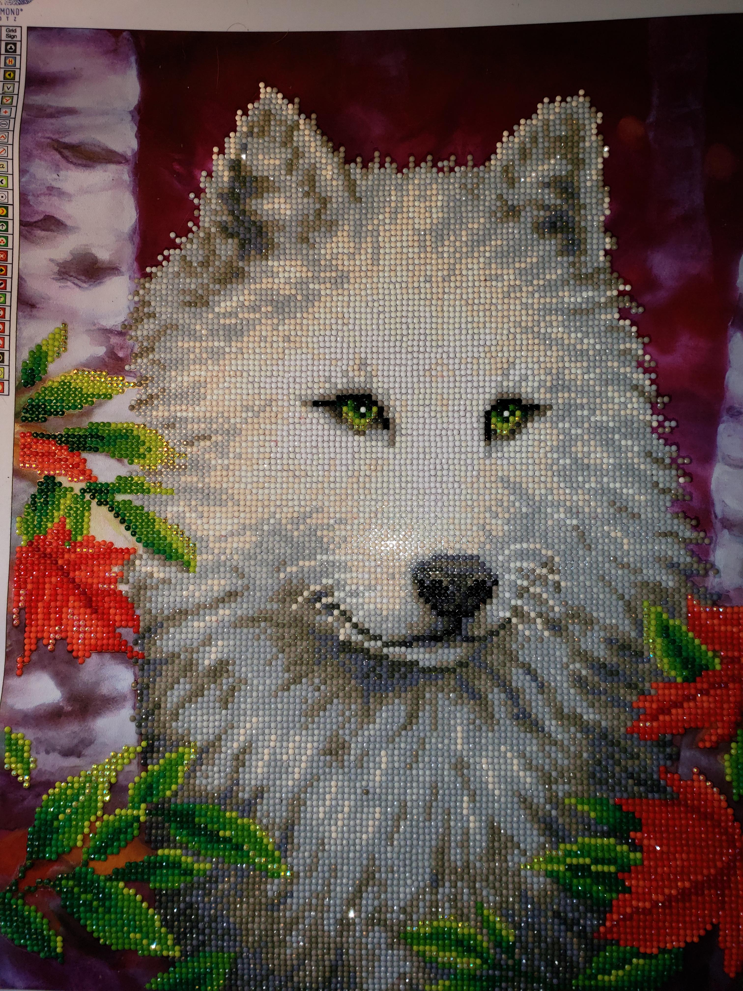 My latest finished project. White Wolf by Diamond Dotz from Micheals. r/diamondpainting