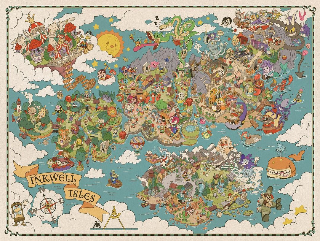 Inkwell Isles Map from lance_inkwell on ig r/Cuphead