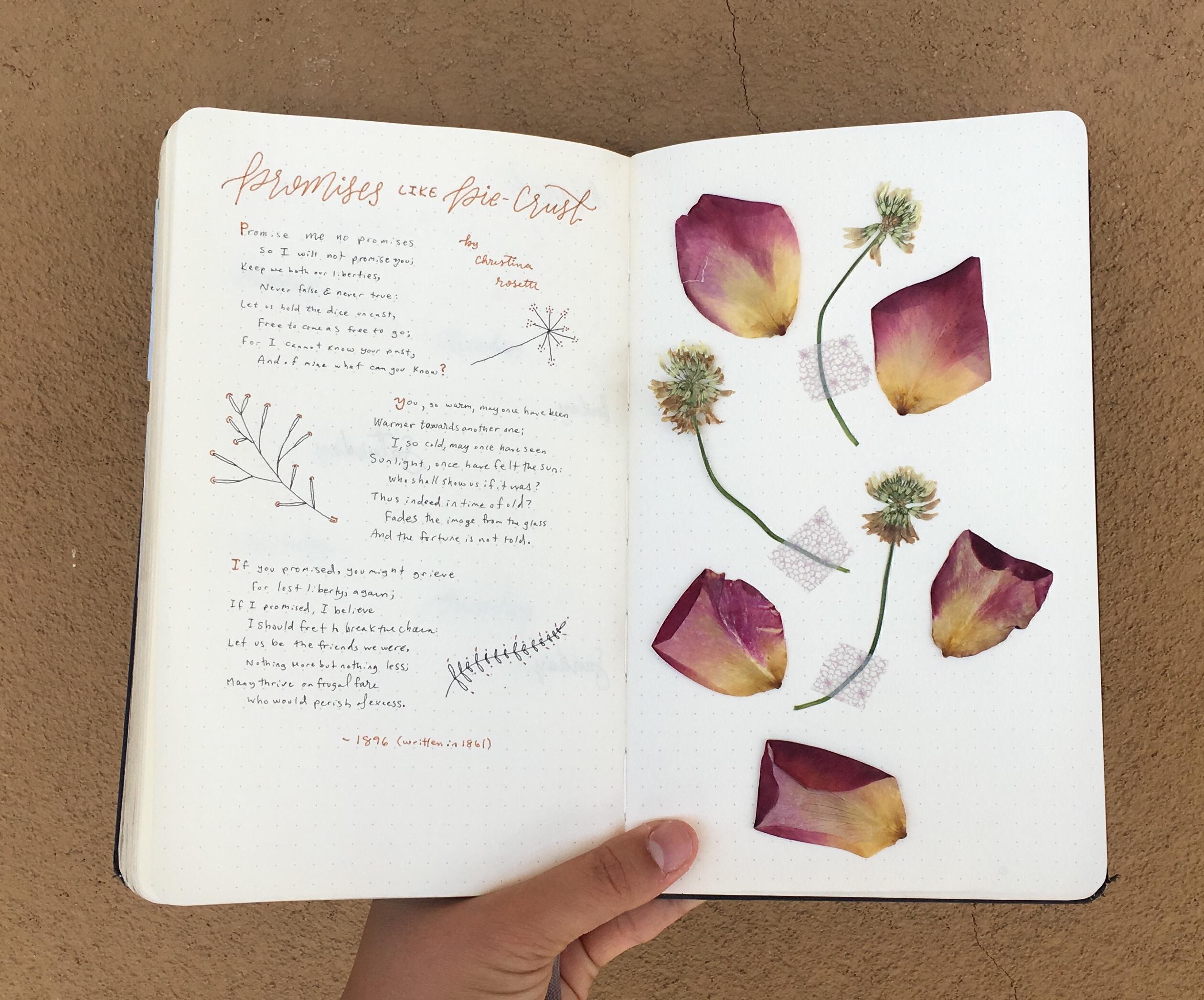 Rewrote my favorite poem in my bullet journal! (+ Pressed Flowers) r