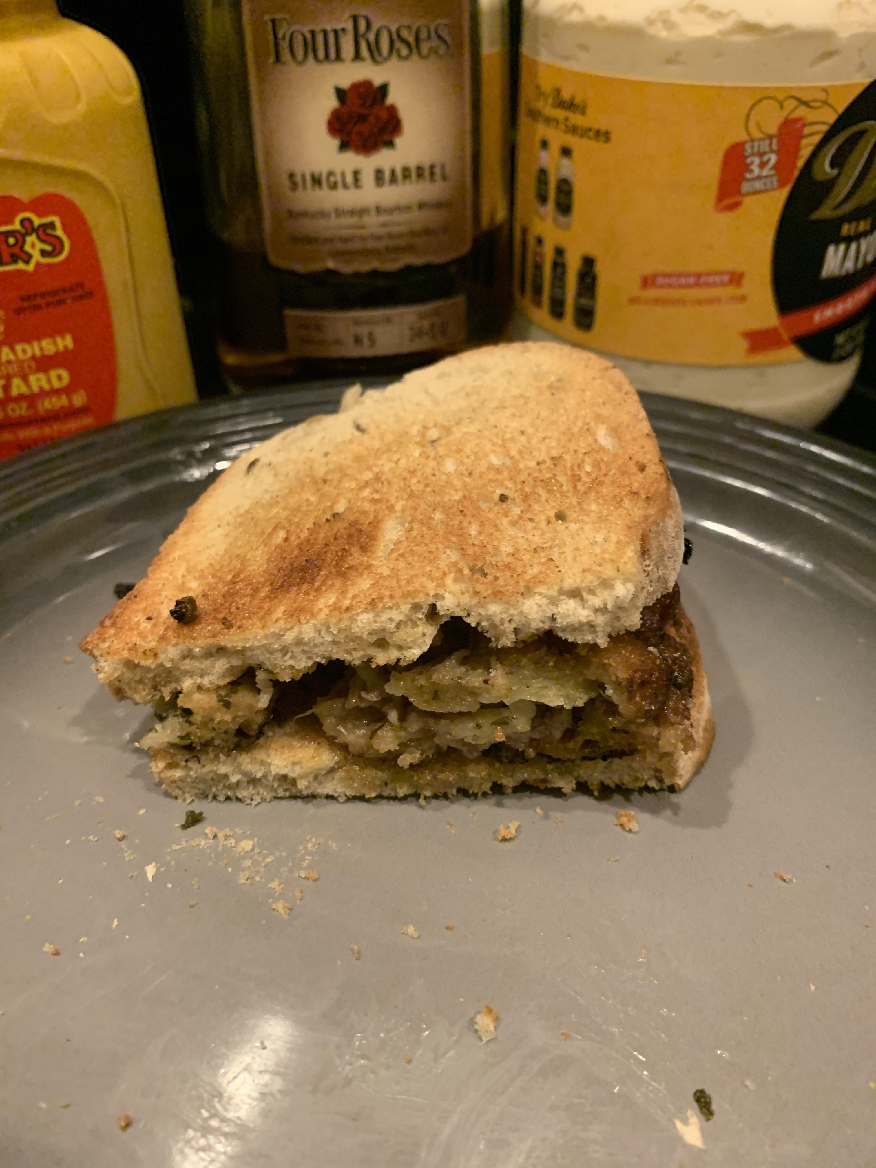 Meatloaf sandwich on toasted rye bread r/drunkencookery