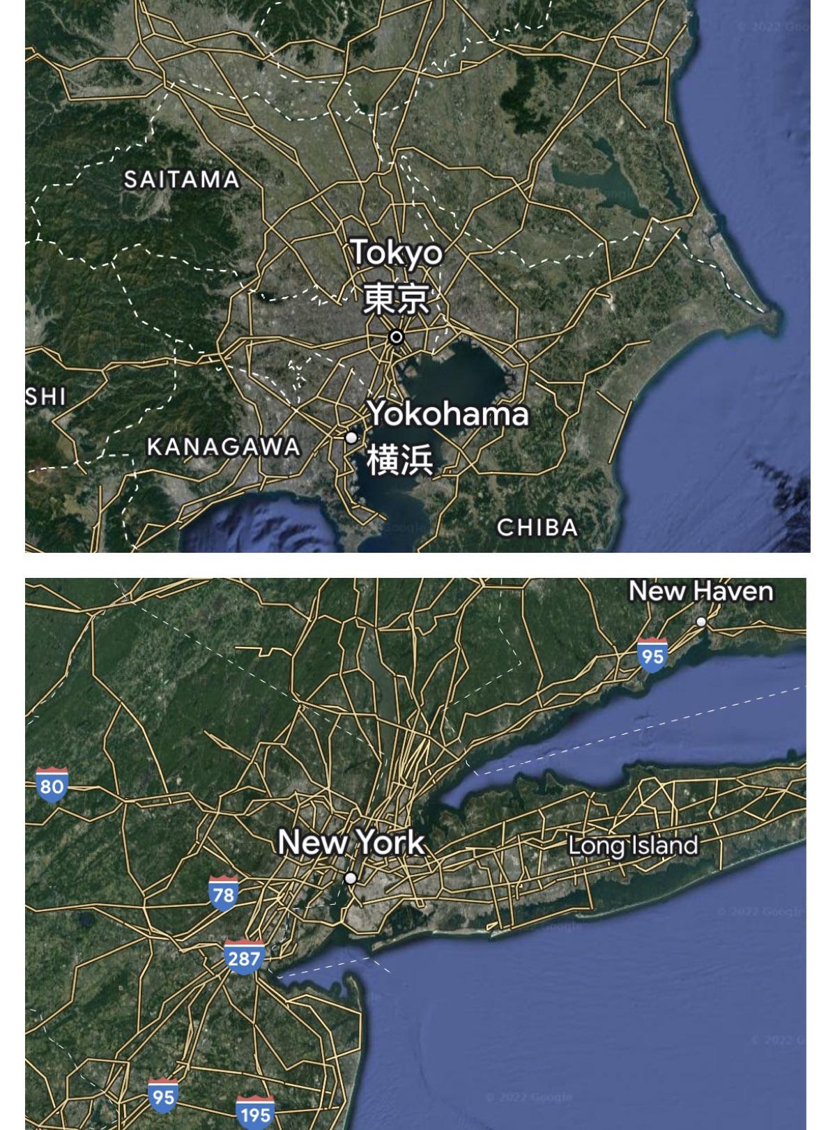 Tokyo at the same scale as New York City. r/geography