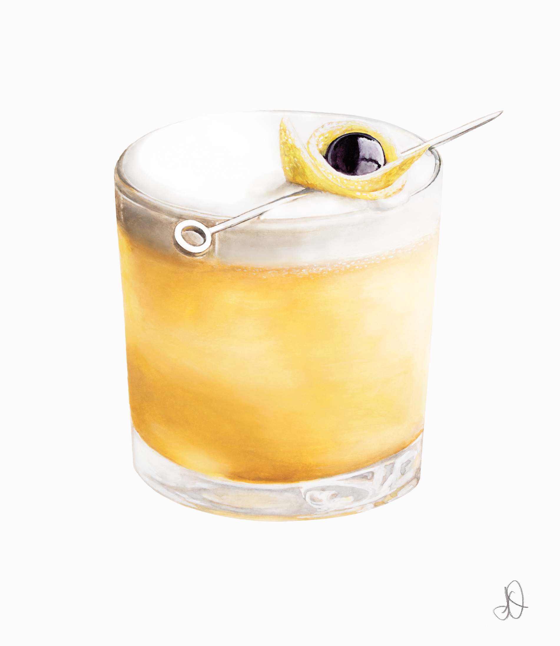 Whiskey Sour, Me, Watercolor, 2020 r/Art