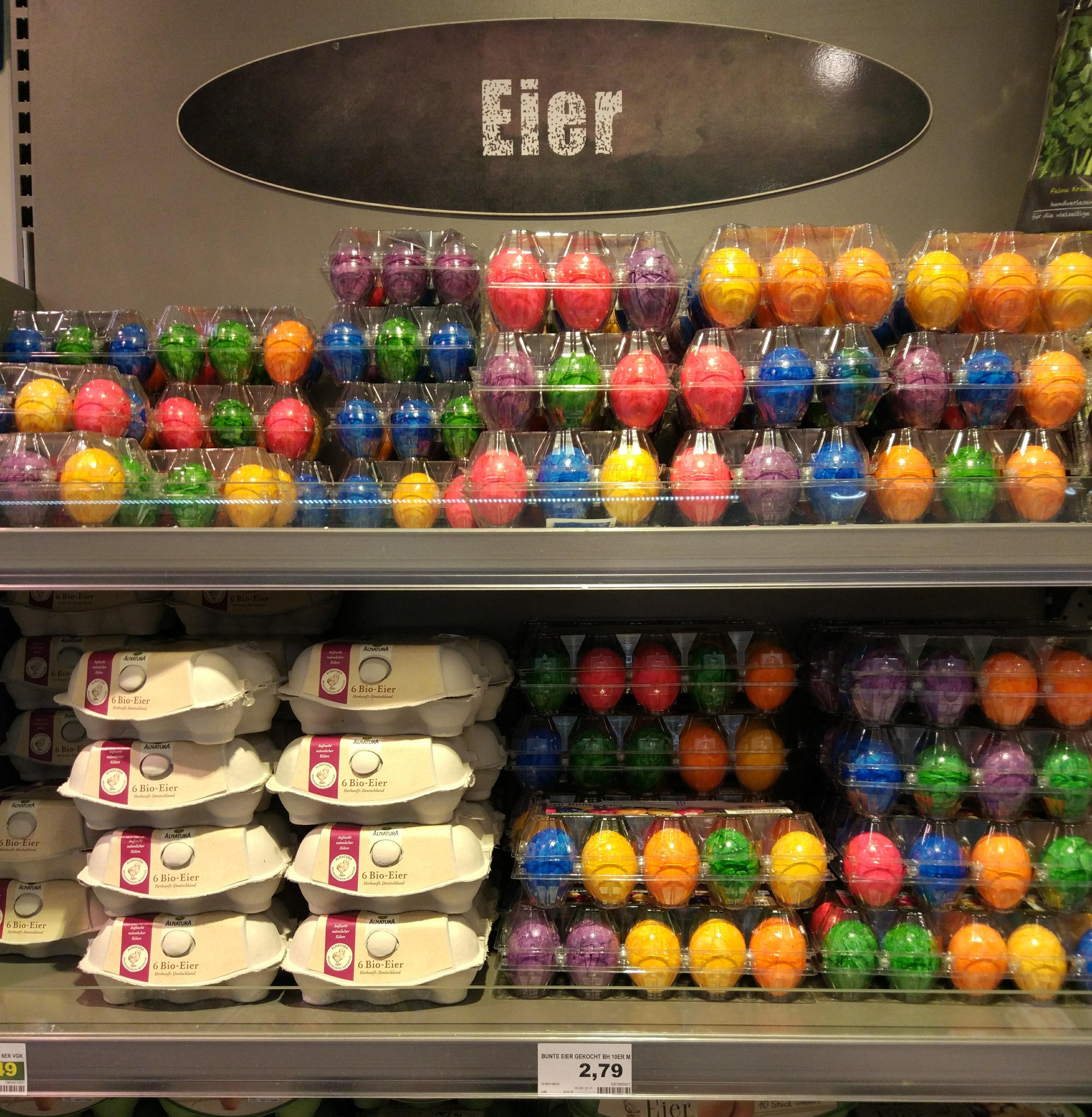 These painted eggs for sale in supermarkets for Easter in Germany r