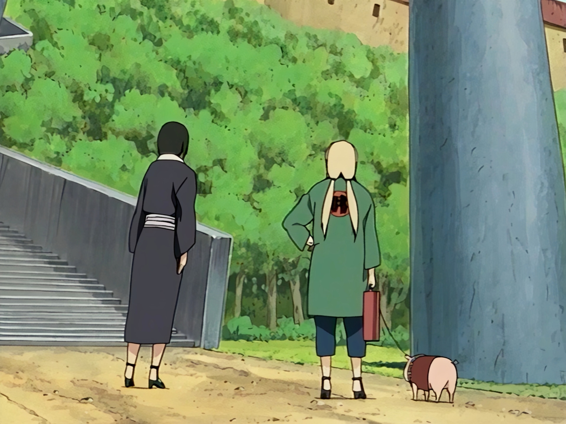 Lady Tsunade With Shizune And Tonton Looking At A Castle : TsunadePorn
