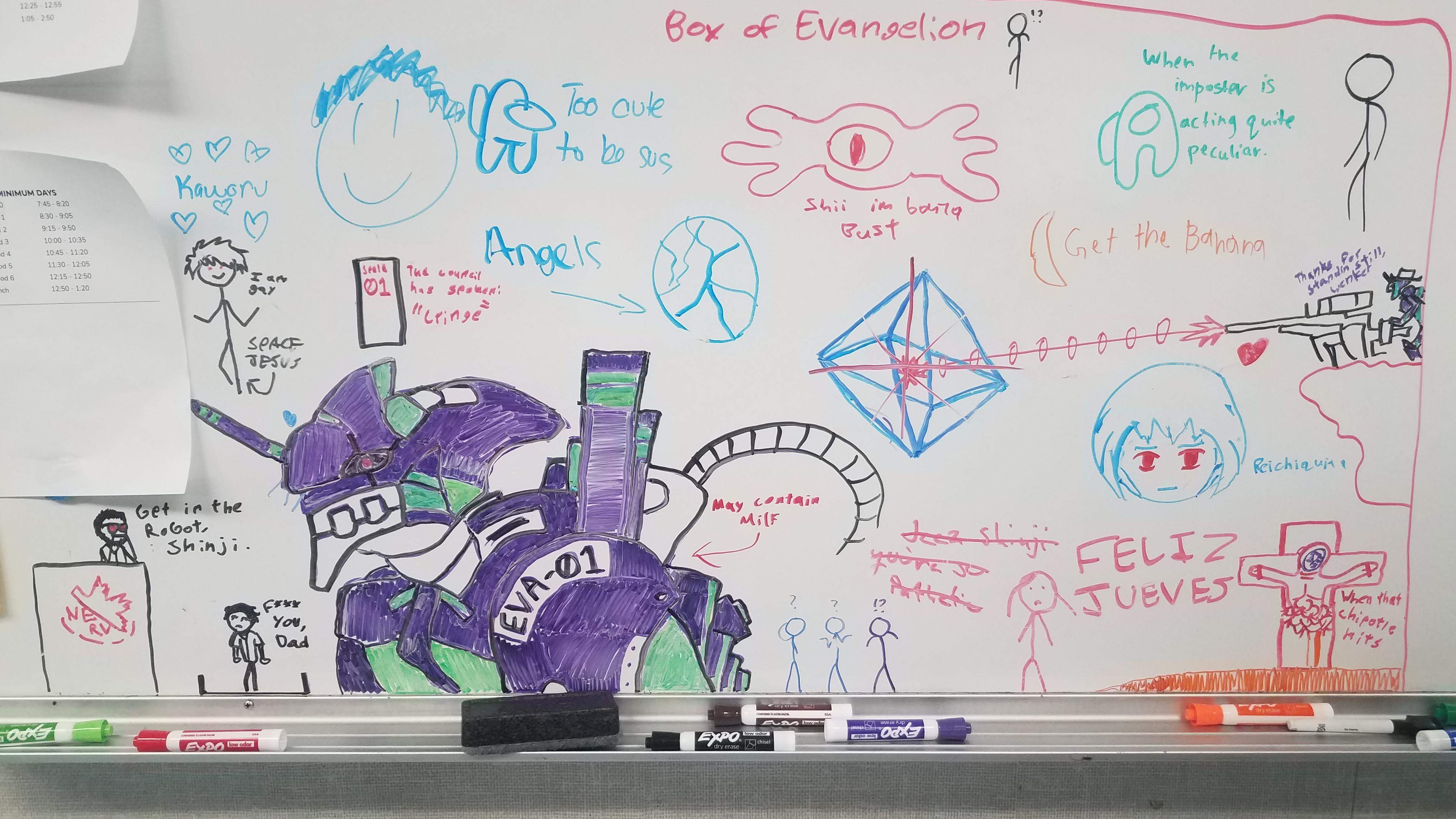 My spanish class' white board has been blessed r/evangelion