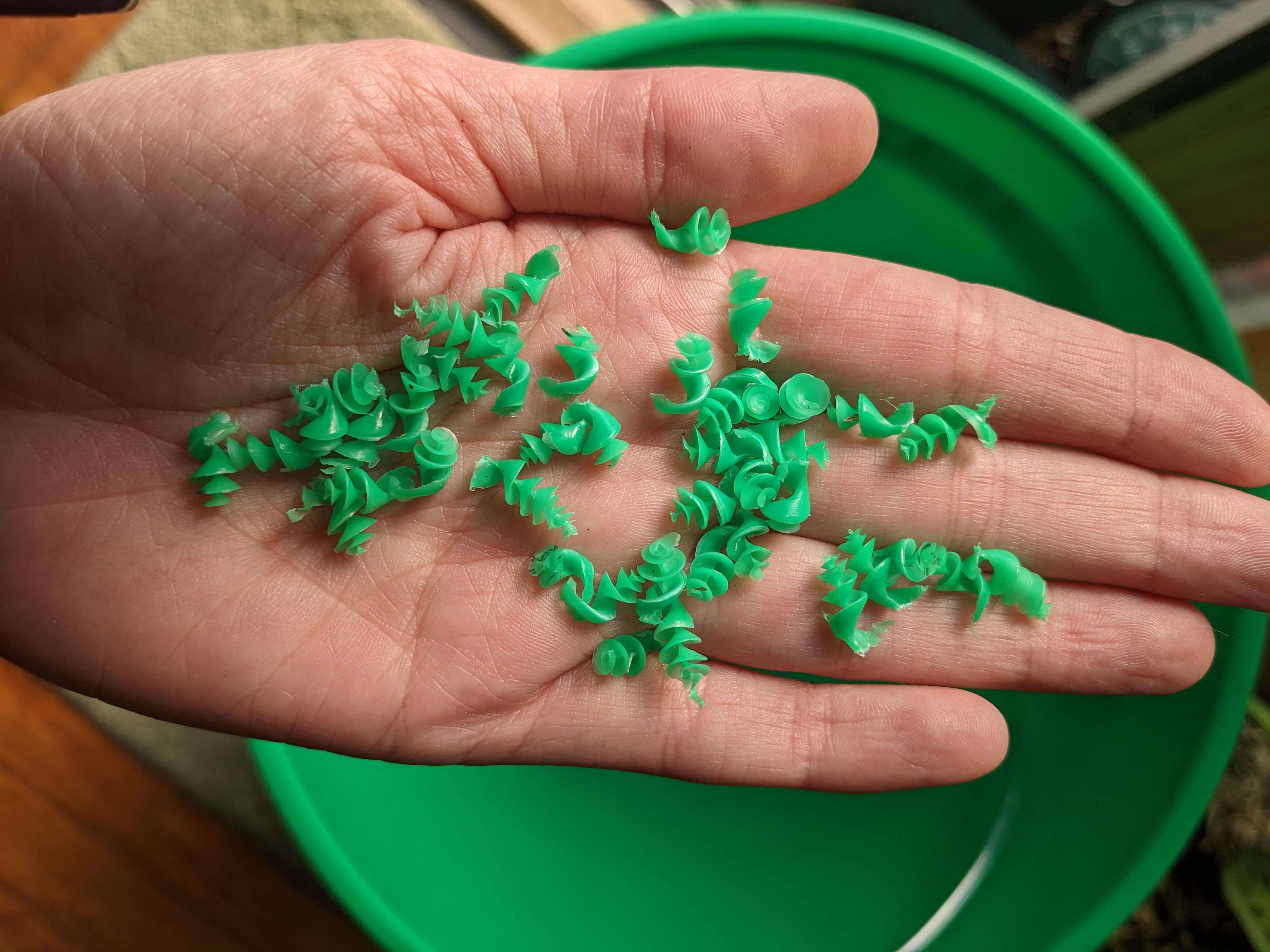 These perfect spiral shavings created when I drilled holes in a plastic