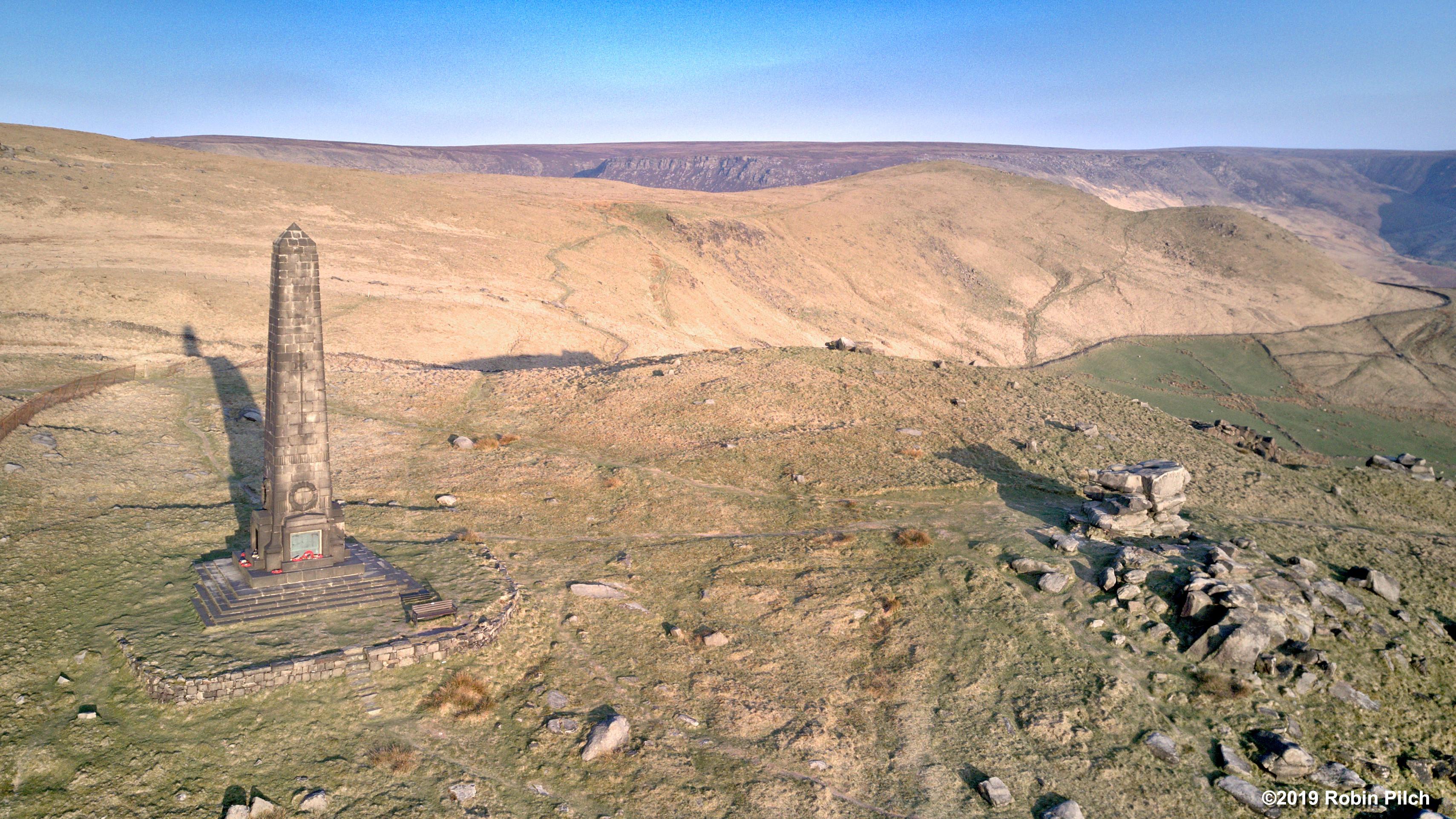 A view of the War Memorial and "Pots and Pans" above Greenfield