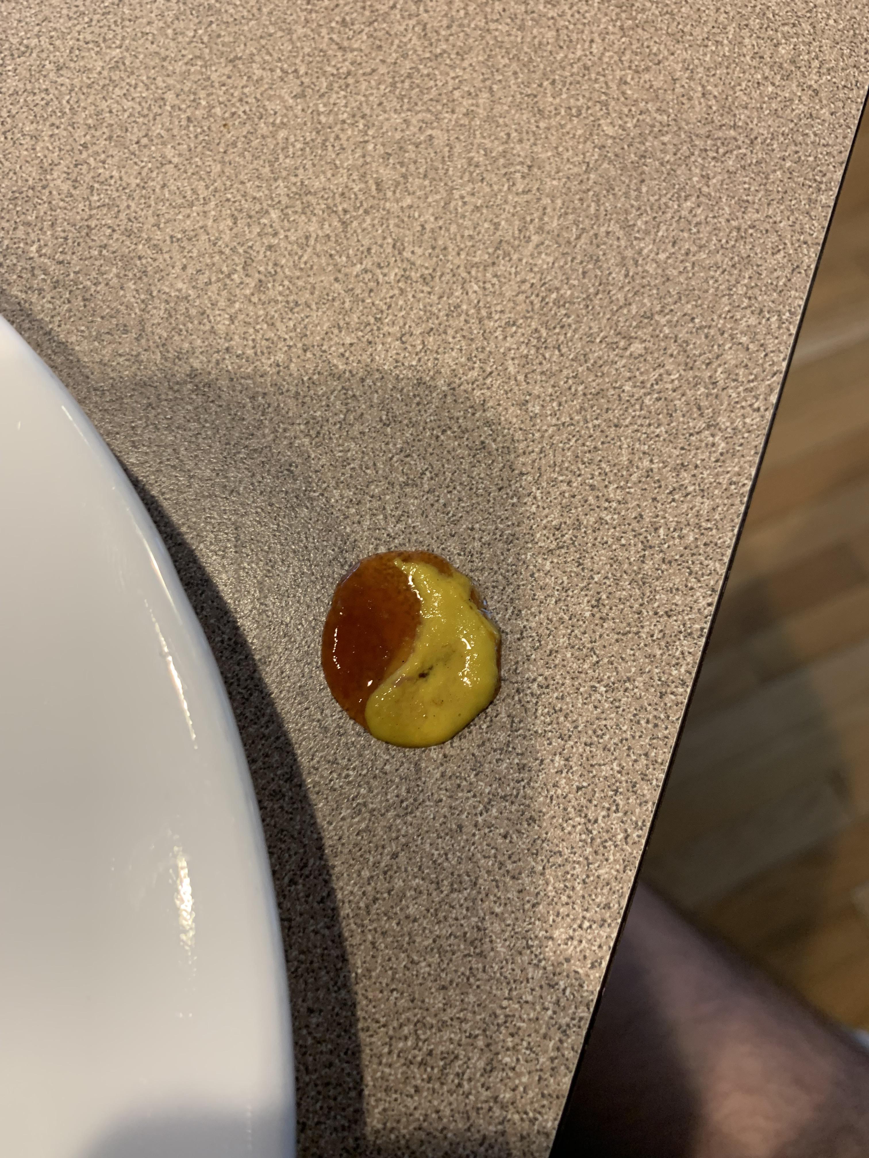 This spilled glob of ketchup and mustard in the shape of a yin yang r