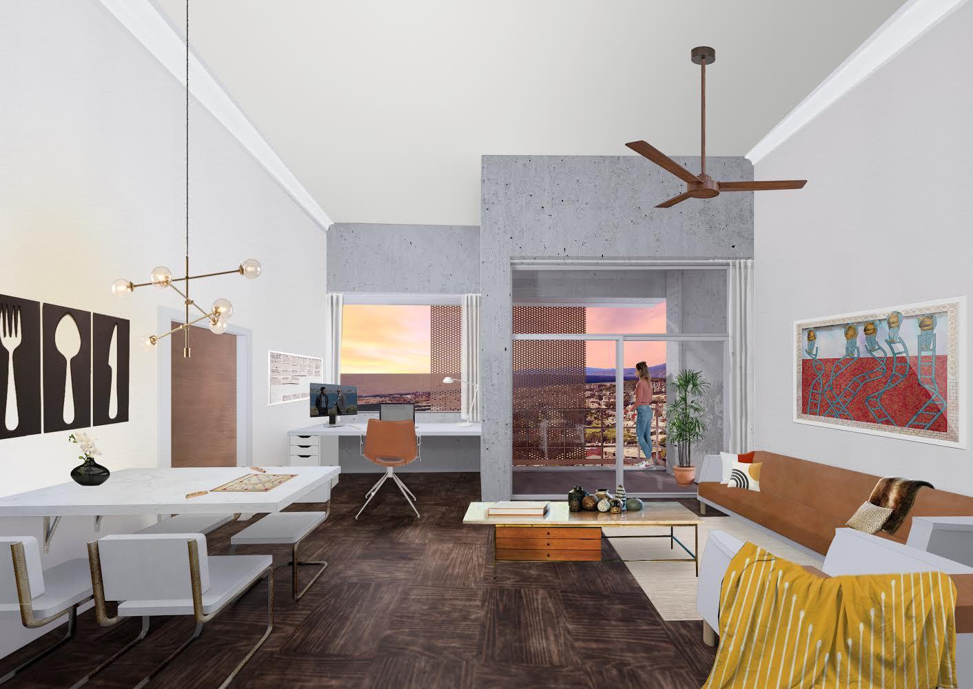 Apartment rendered in Enscape and collaged/finished in r