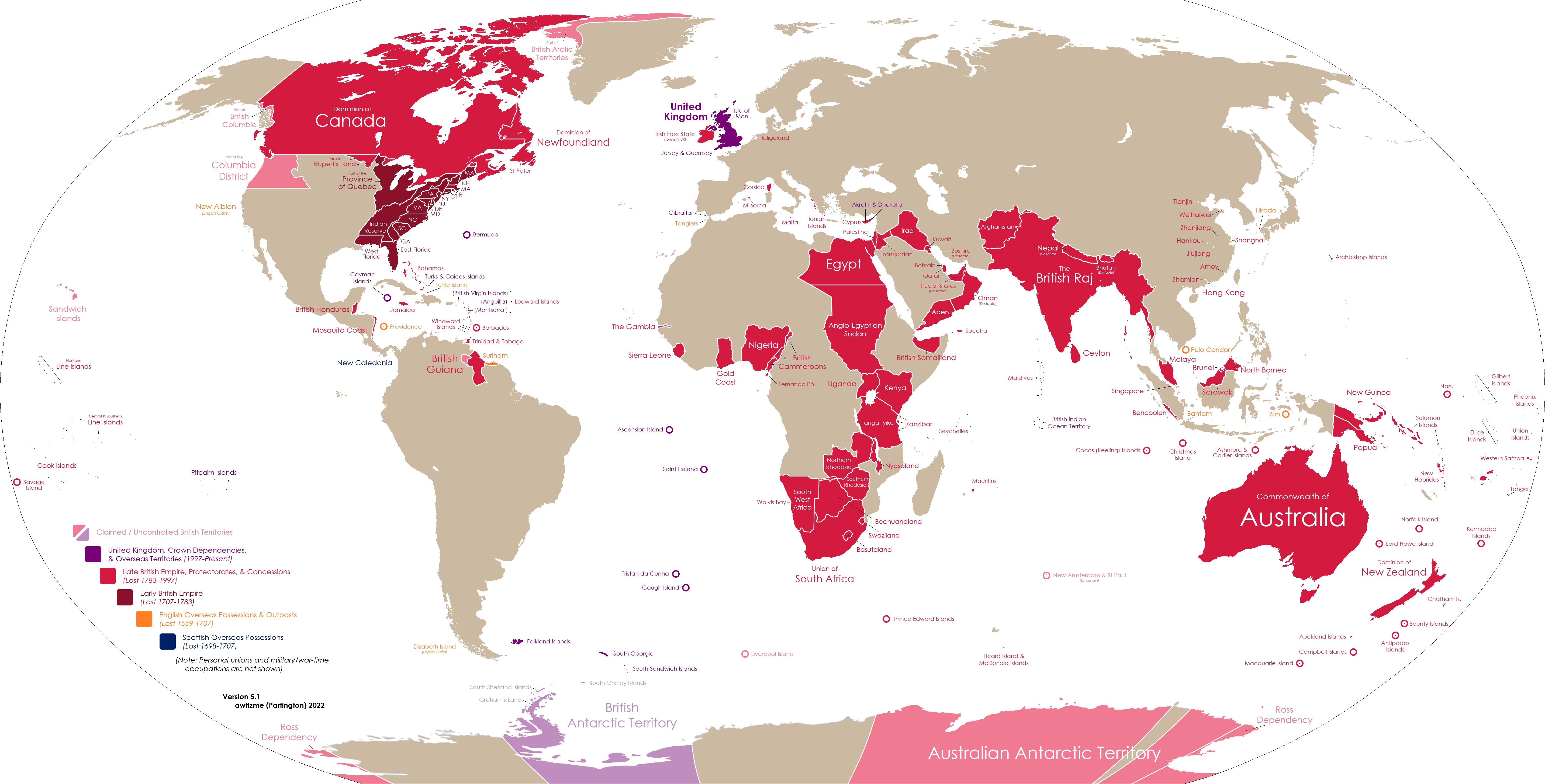 All territories which were ever part of the British Empire [OC] r/MapPorn