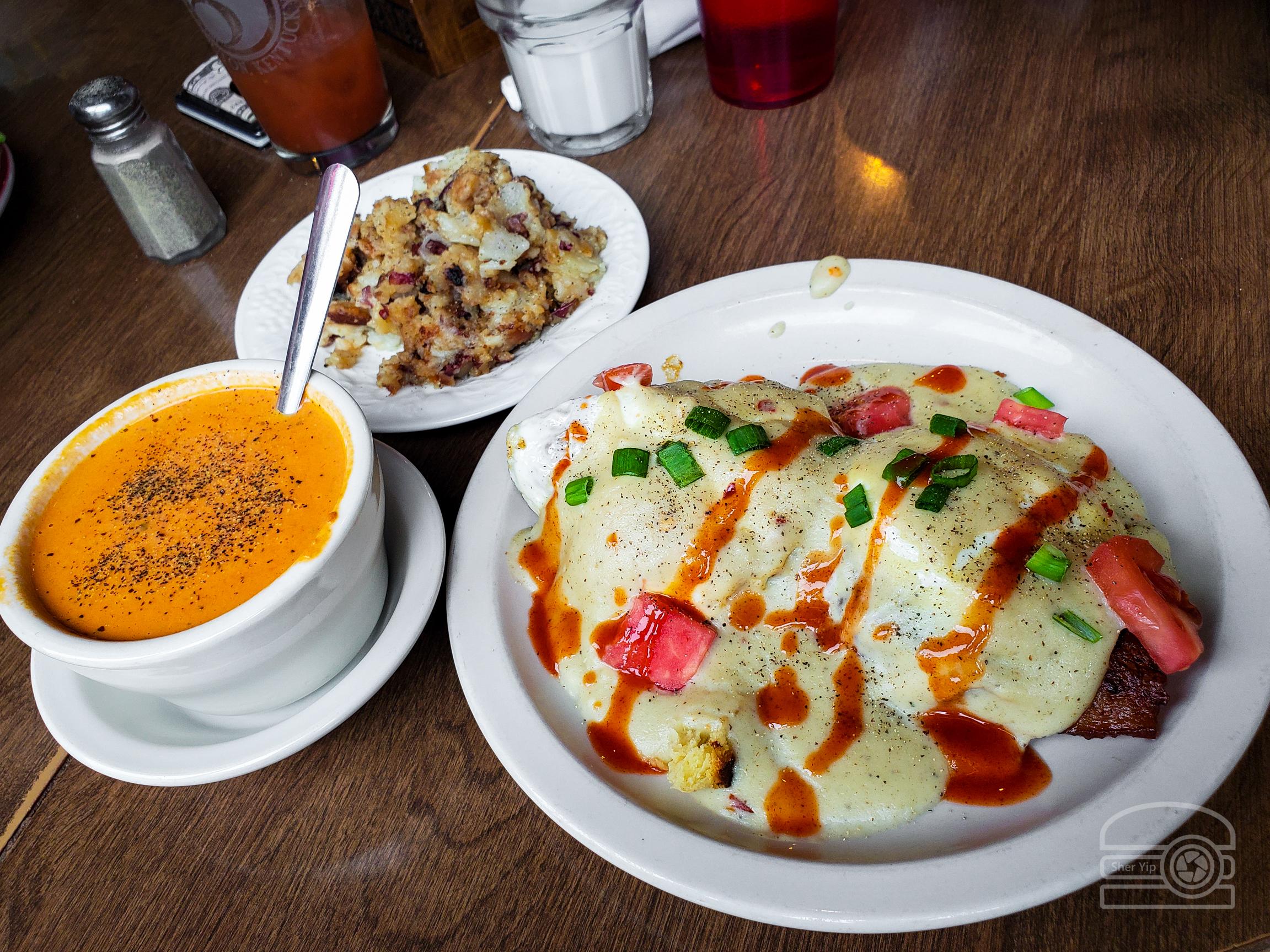 Hangover Easy biscuits w/ peppercorn onion gravy, Kentucky proud
