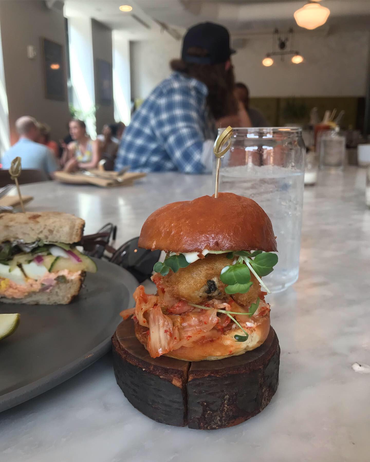 Fried oyster sandwich at Salazar Cincinnati on a stump. r/WeWantPlates