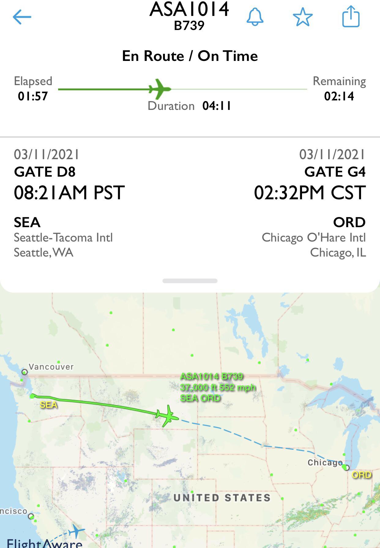 FLIGHT WATCH Direct flight Seattle to Chicago, in air as we speak