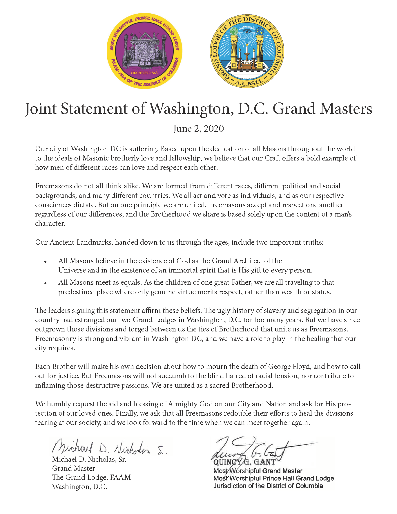 Joint Statement of Washington, D.C. Grand Masters r/freemasonry