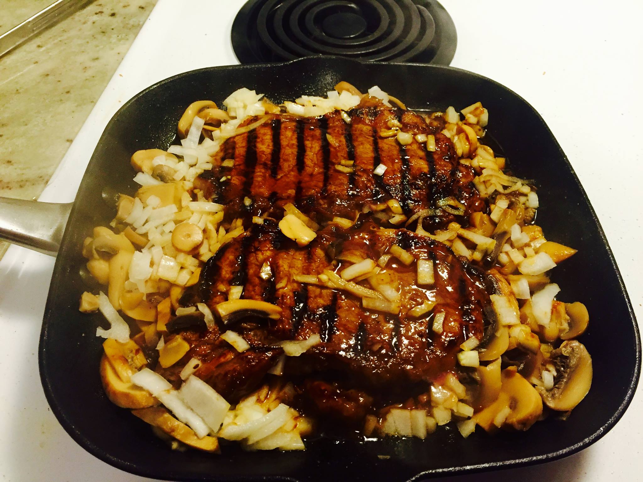First time cooking Ribeye steaks in a skillet. Turned out perfect