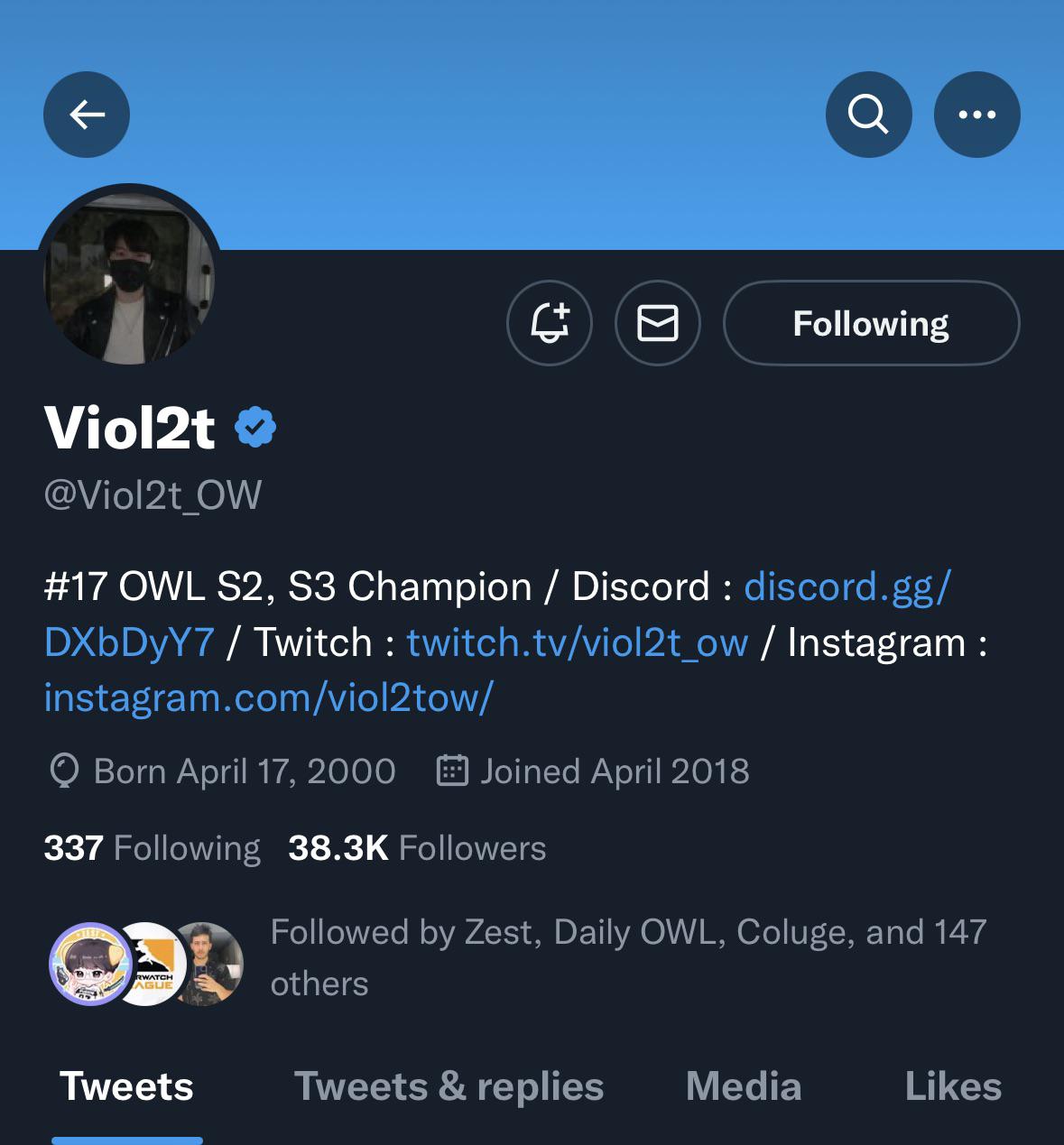 Viol2t removes SFS branding off his Twitter