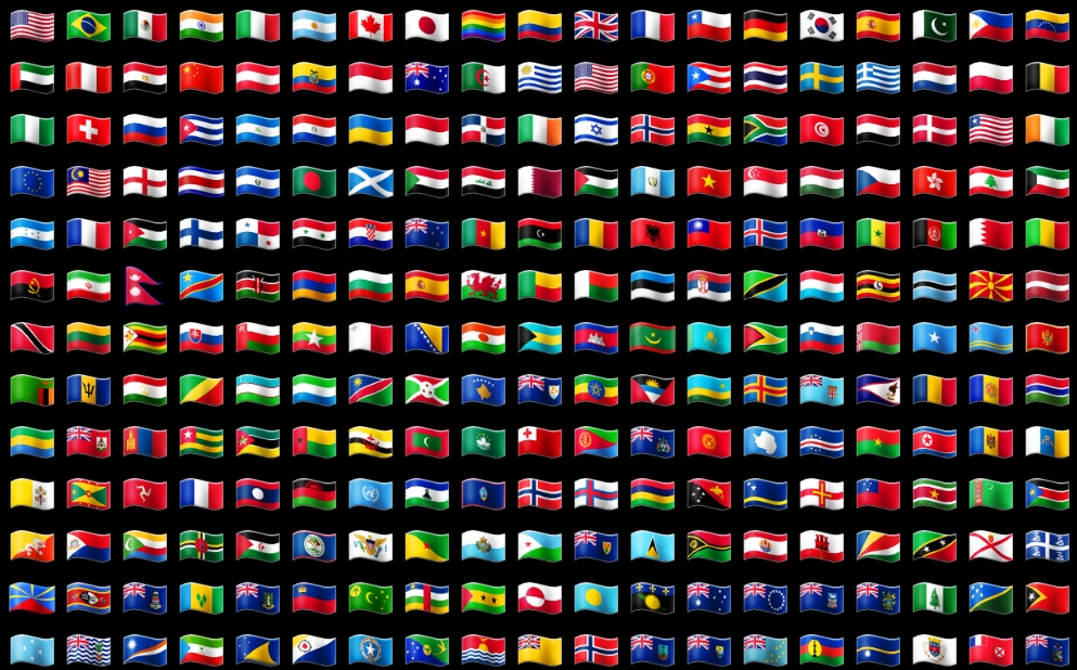 Flag emojis in order of popularity, as per official Unicode statistics