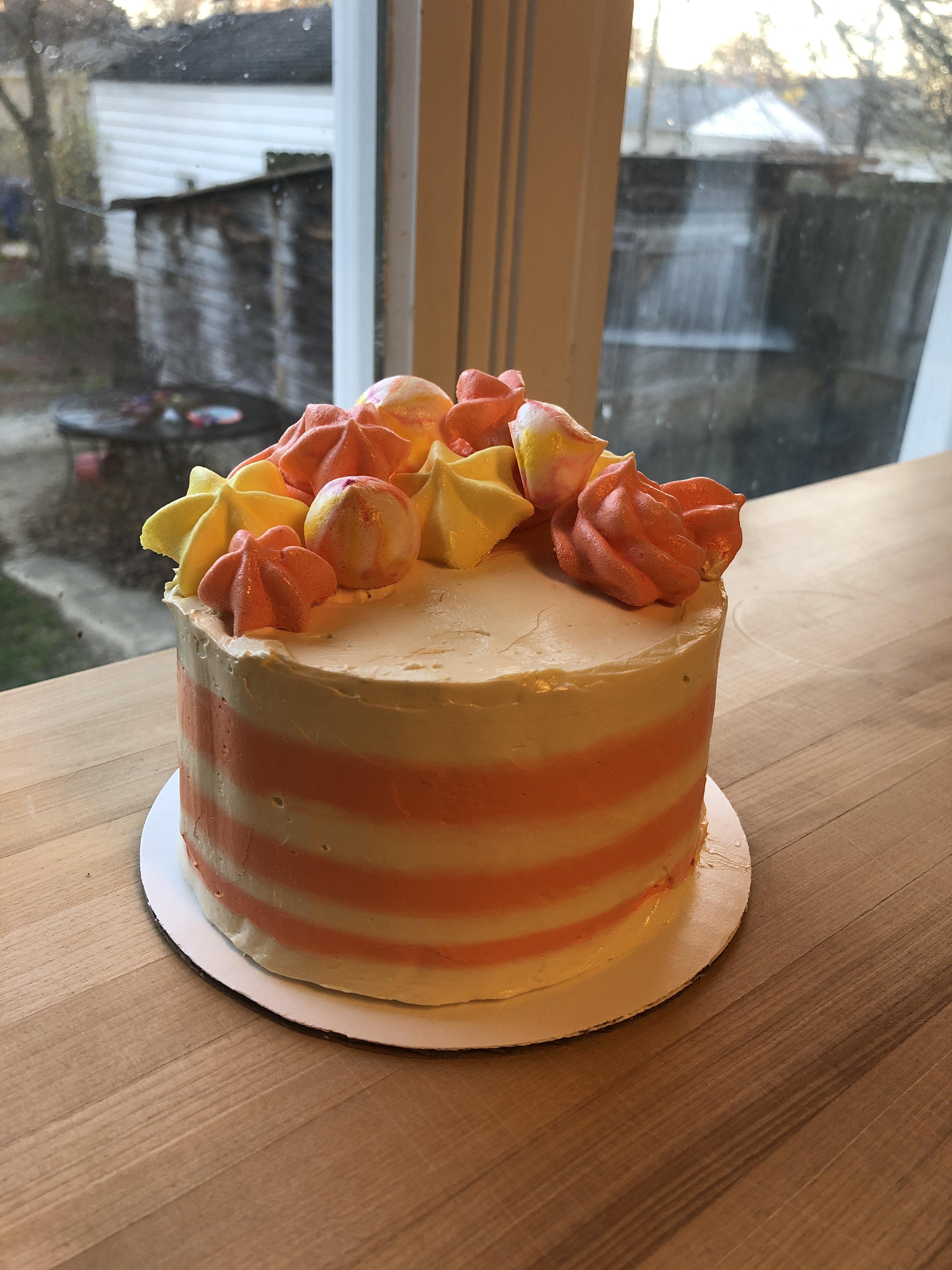 My first quarantine bake. White cake with buttercream frosting and