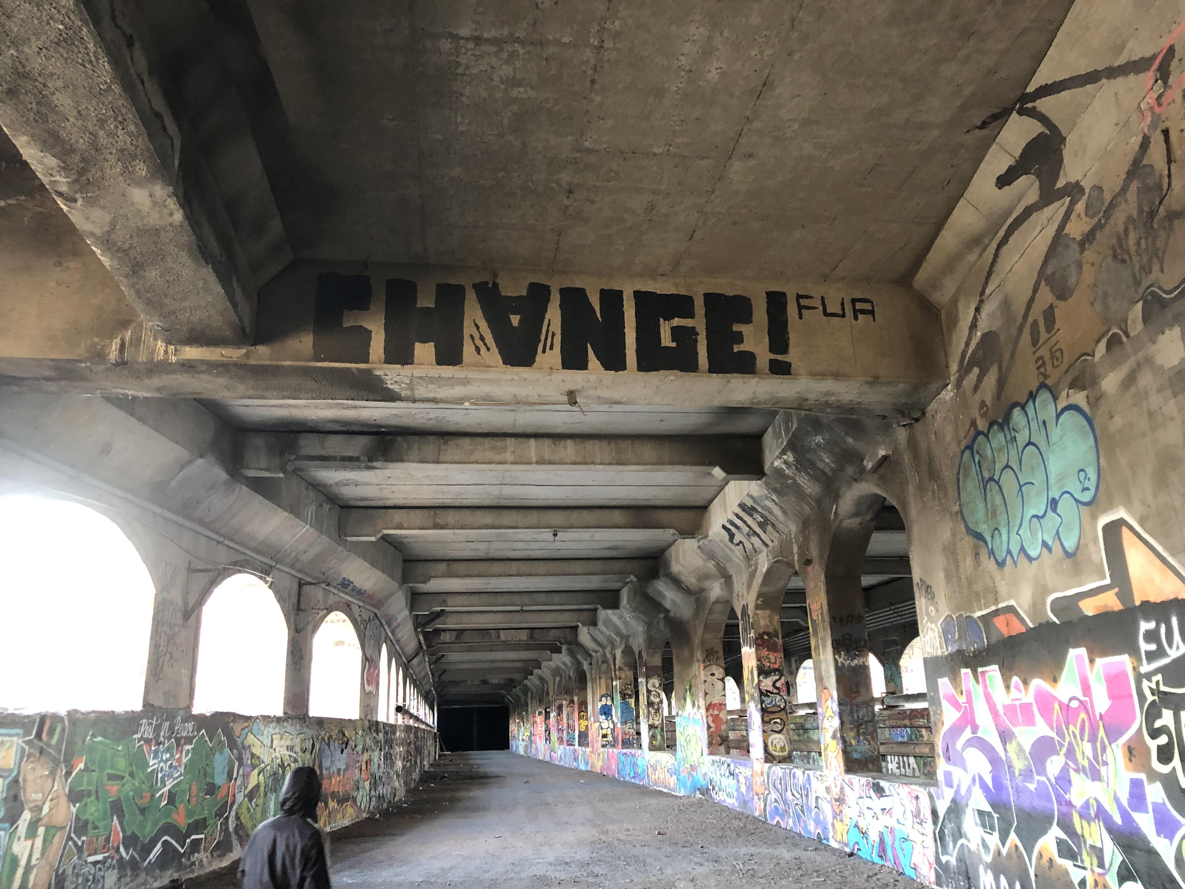 One entrance to the underground subway in Rochester. Very awesome art