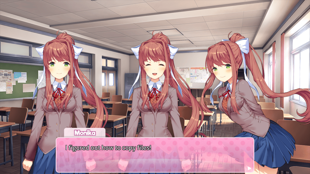 Monika tries an alternative method of getting the player's attention