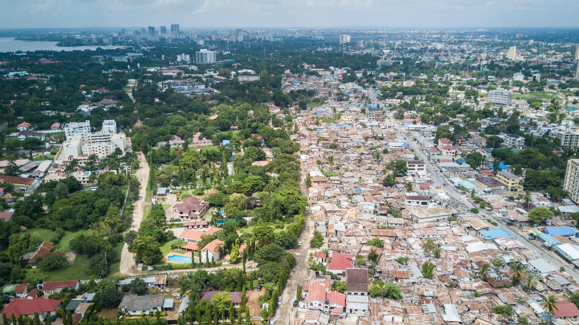 Dar es Salaam, Tanzania. The poor and denselypacked slum area of