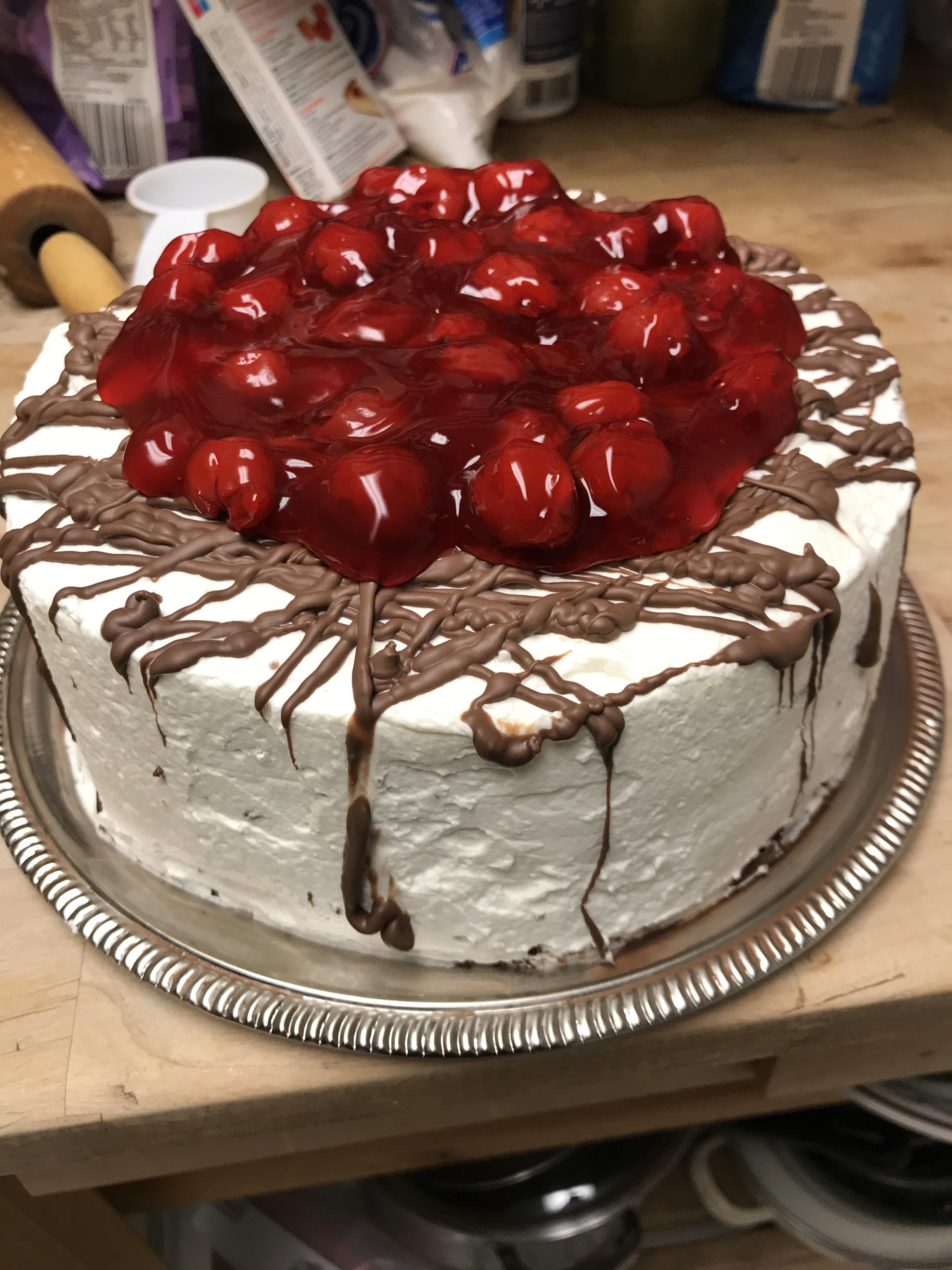 Black Forest cake with stabilized whipped cream frosting my roommate