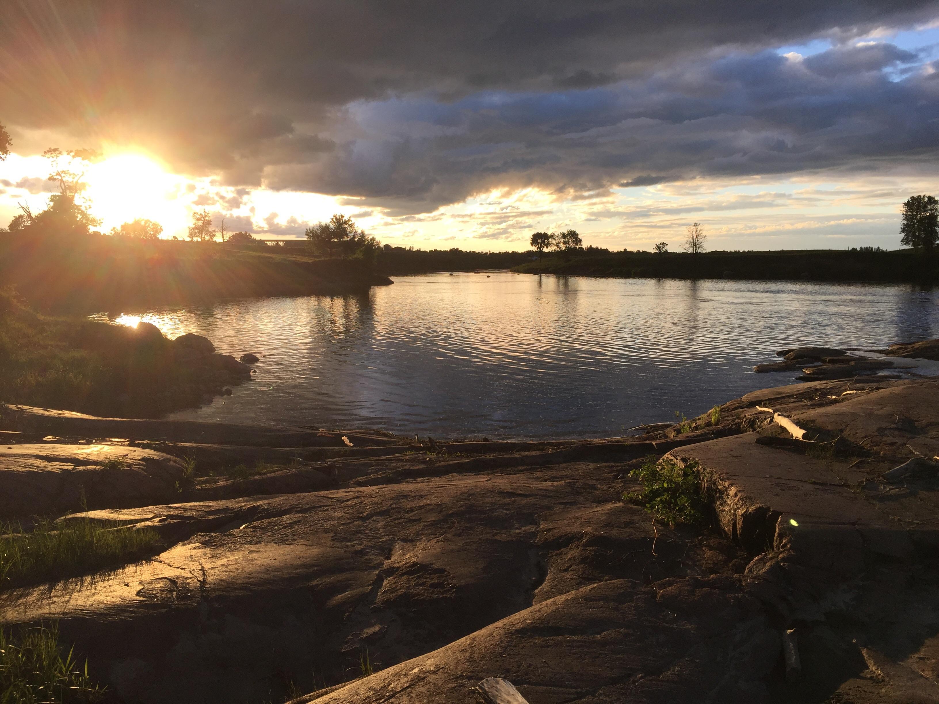 Sunset at the basin of Cooks Falls on the Whitemouth River in