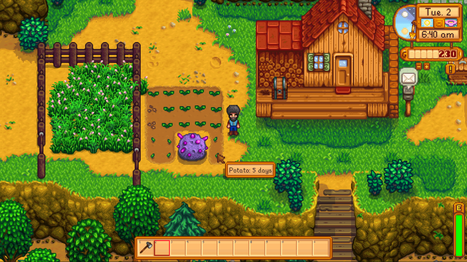 Start a new game, bought 10 potato seed, go to sleep, meteor fall on my