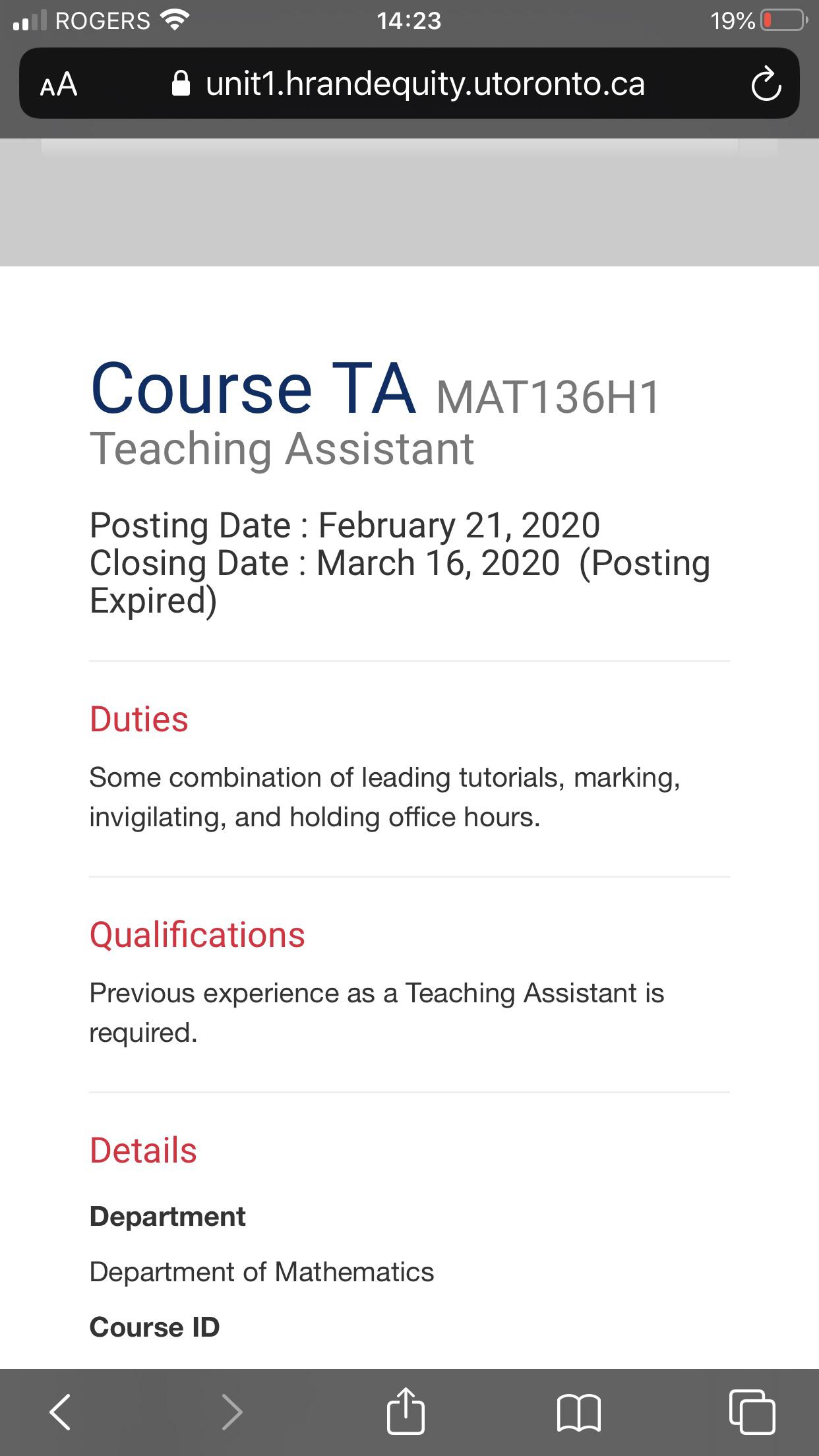 Why do all math ta positions require previous experience? You need