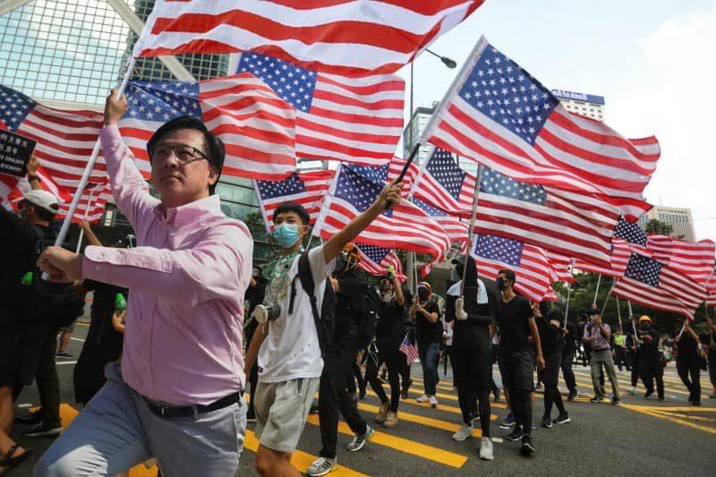 Protestors in Hong Kong Marching with the American Flag! r