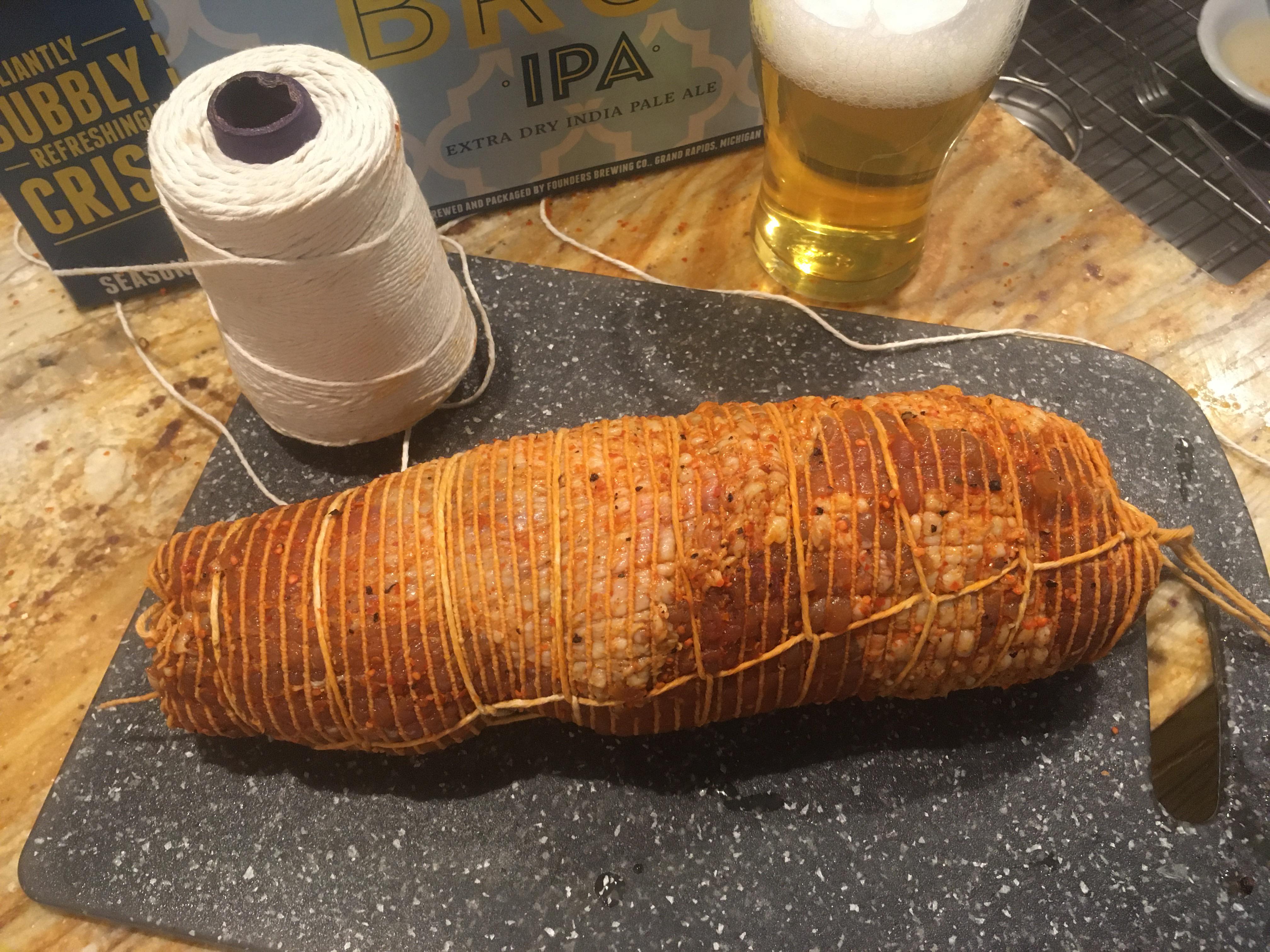 “Capicola” from a rolled shoulder cut. Into the chamber it goes. r