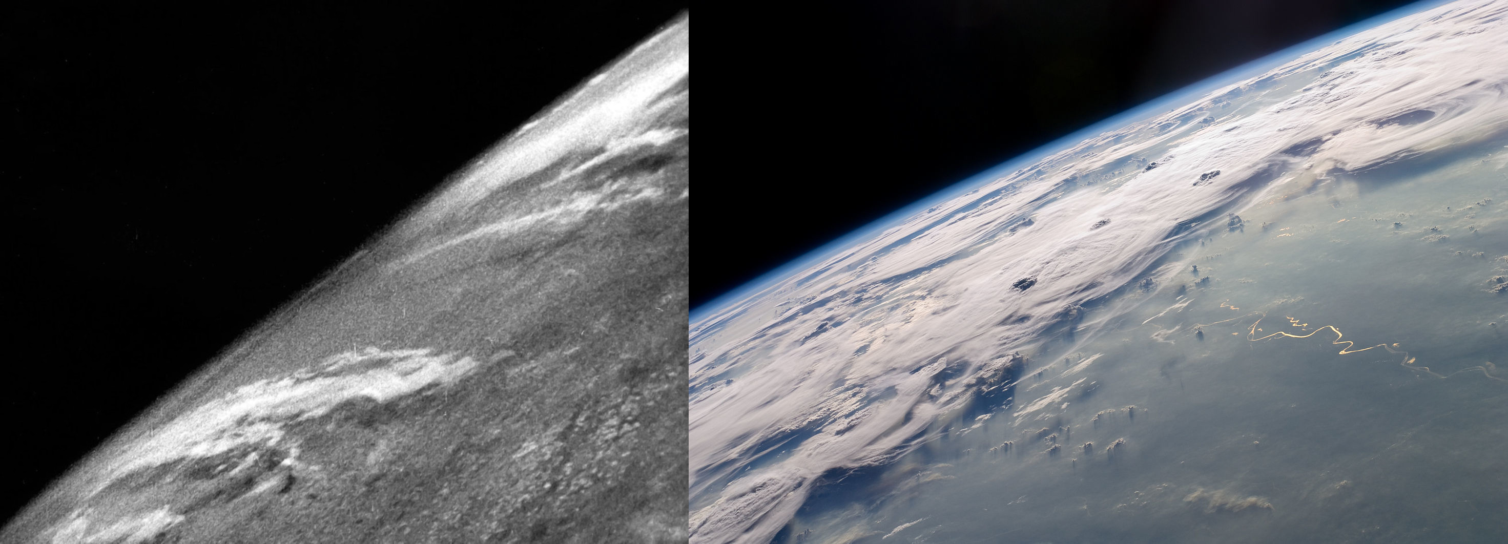 First ever image of earth taken from space left (1946) vs Current image right... Credit NASA