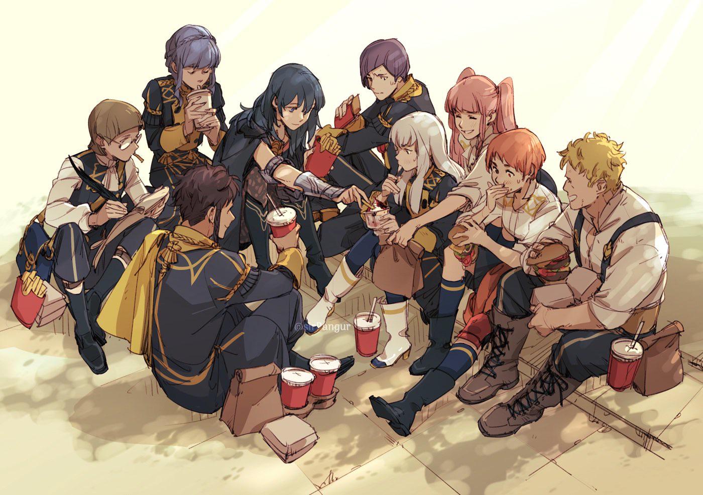 The Golden Deer Crew enjoying a reward for Rescuing Flayn and Seteth. [Nina] r/FireEmblemWaifus