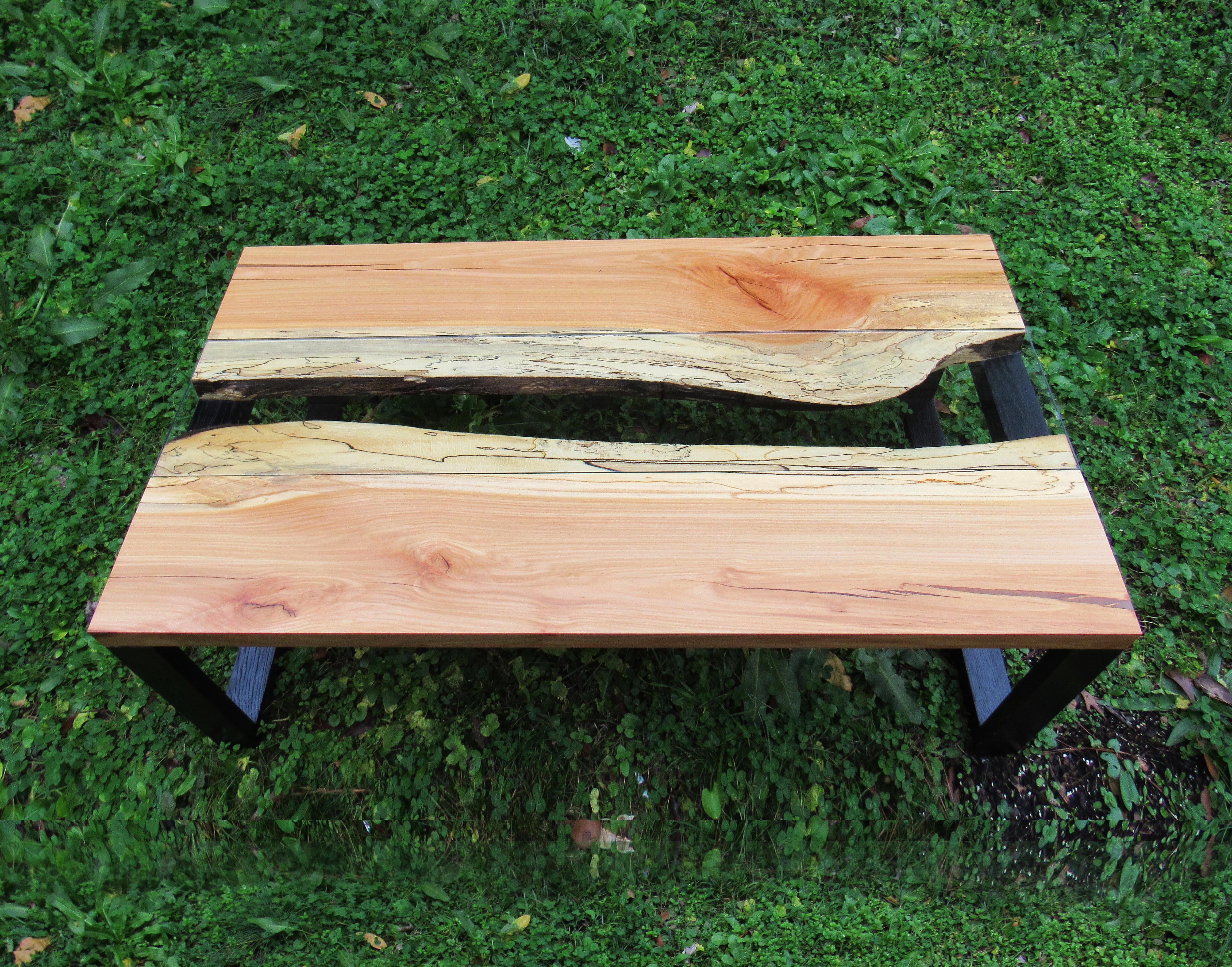 Spalted sycamore coffee table with ebonized red oak legs. Gotta love