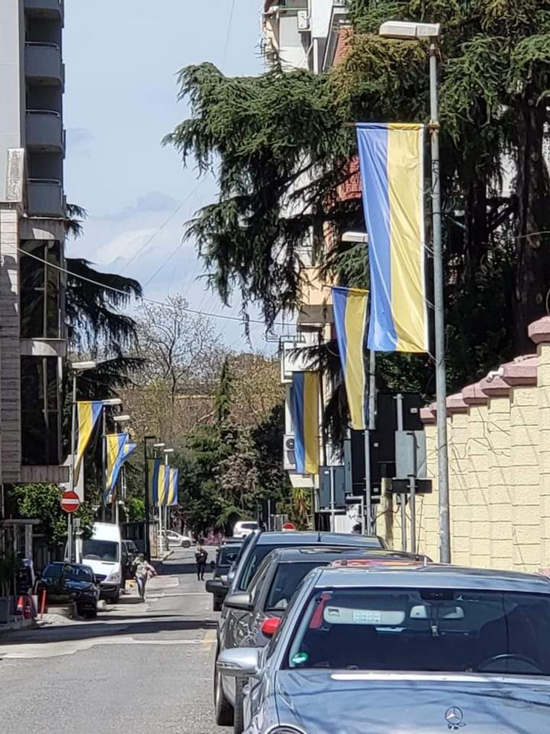 The "Free Ukraine Street" in Tirana, Albania, where the Russian Embassy