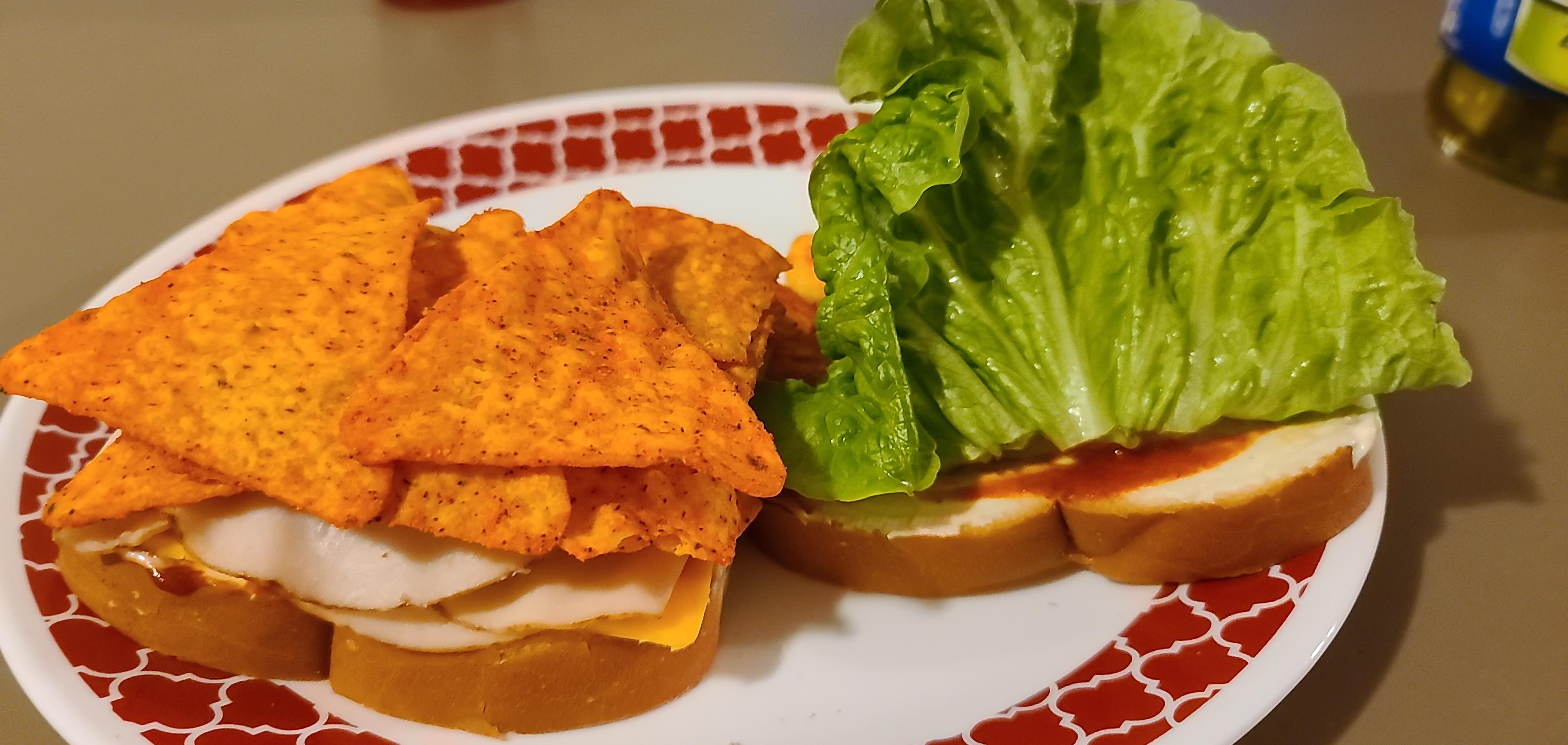 Doritos Sandwich turkey, cheddar, lettuce, and spicier nacho doritos