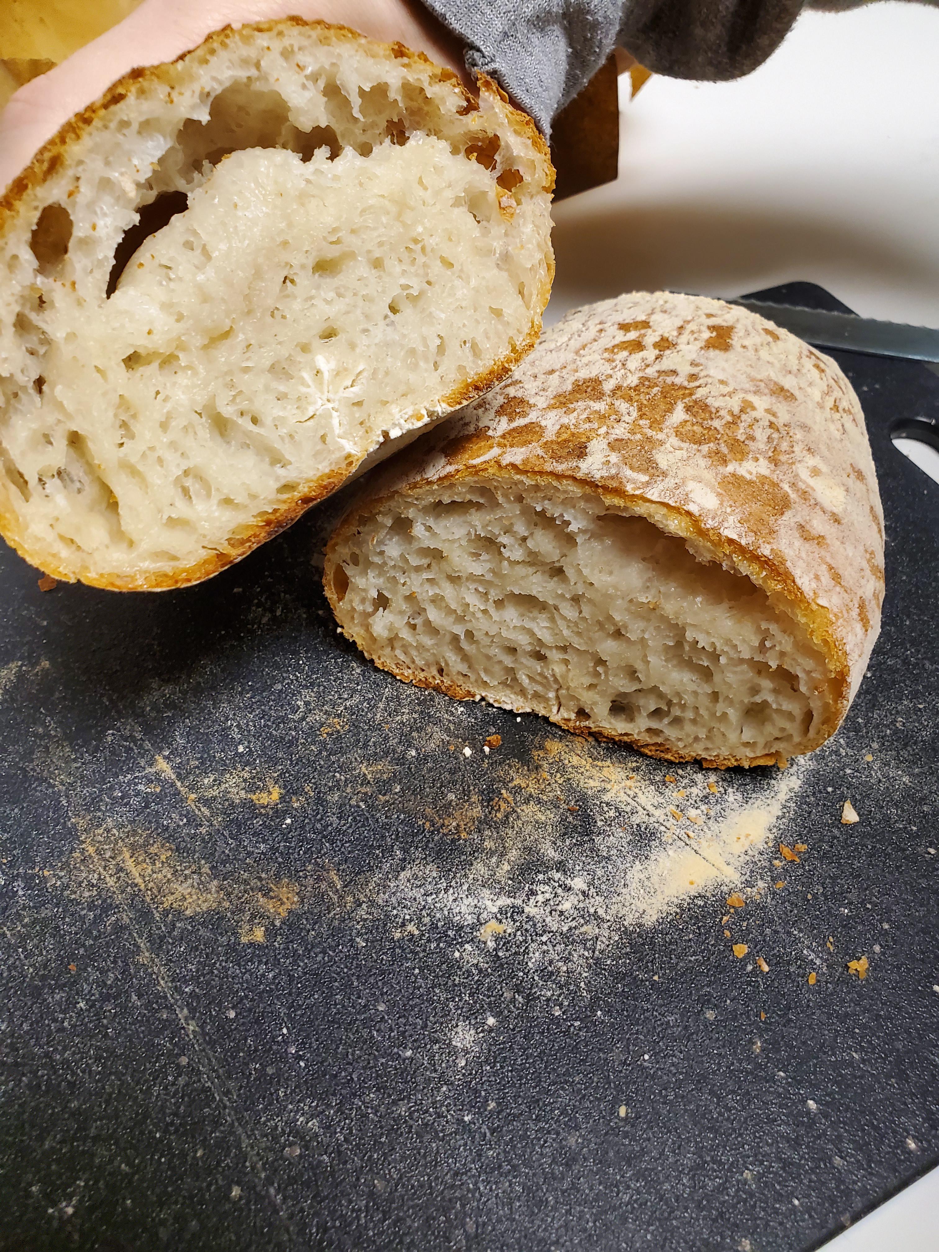 First time 86 hydration ciabatta made in Dutch oven. Loved the
