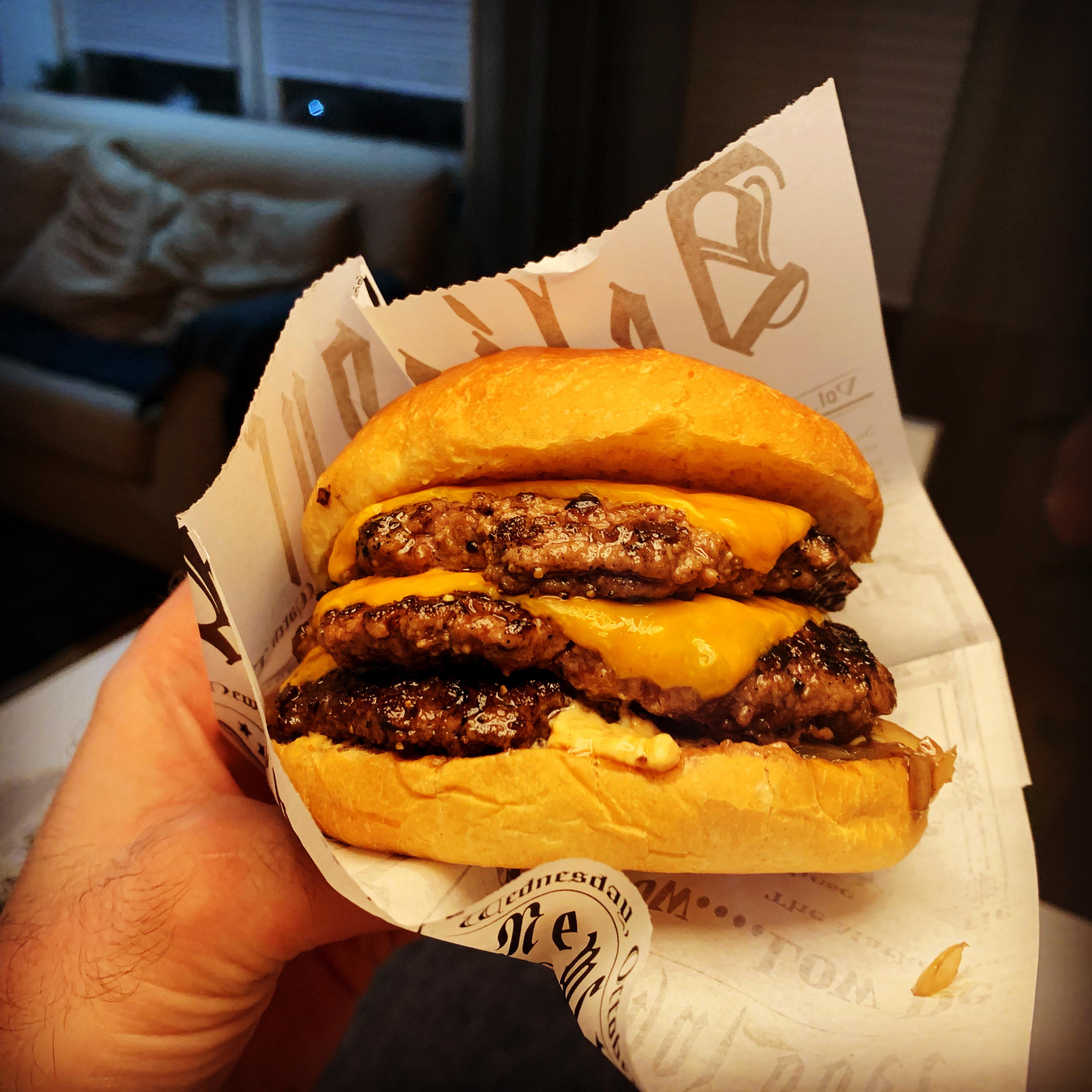 Triple cheeseburger I made last night burgers