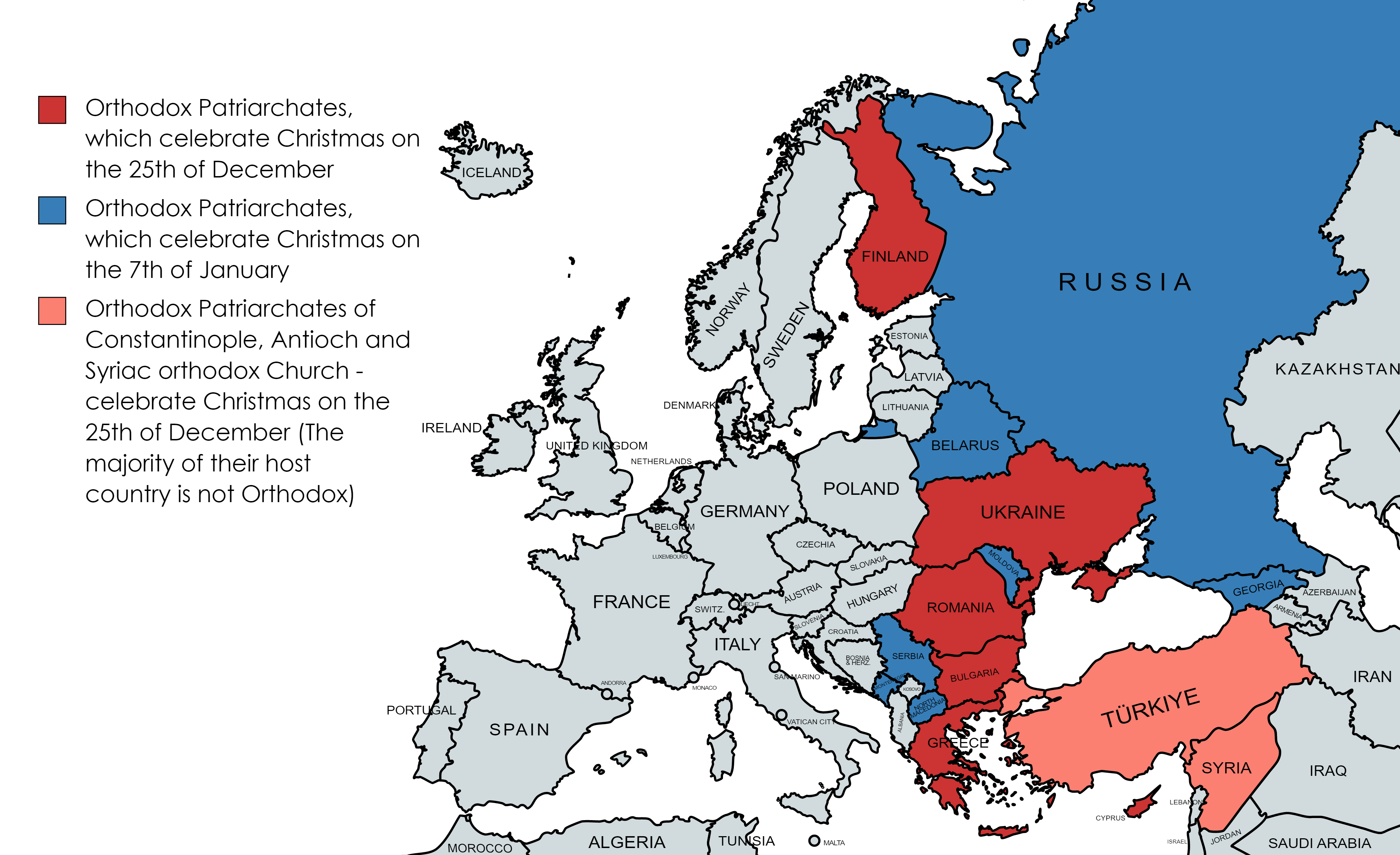 Orthodox countries and the Christmas date r/MapPorn